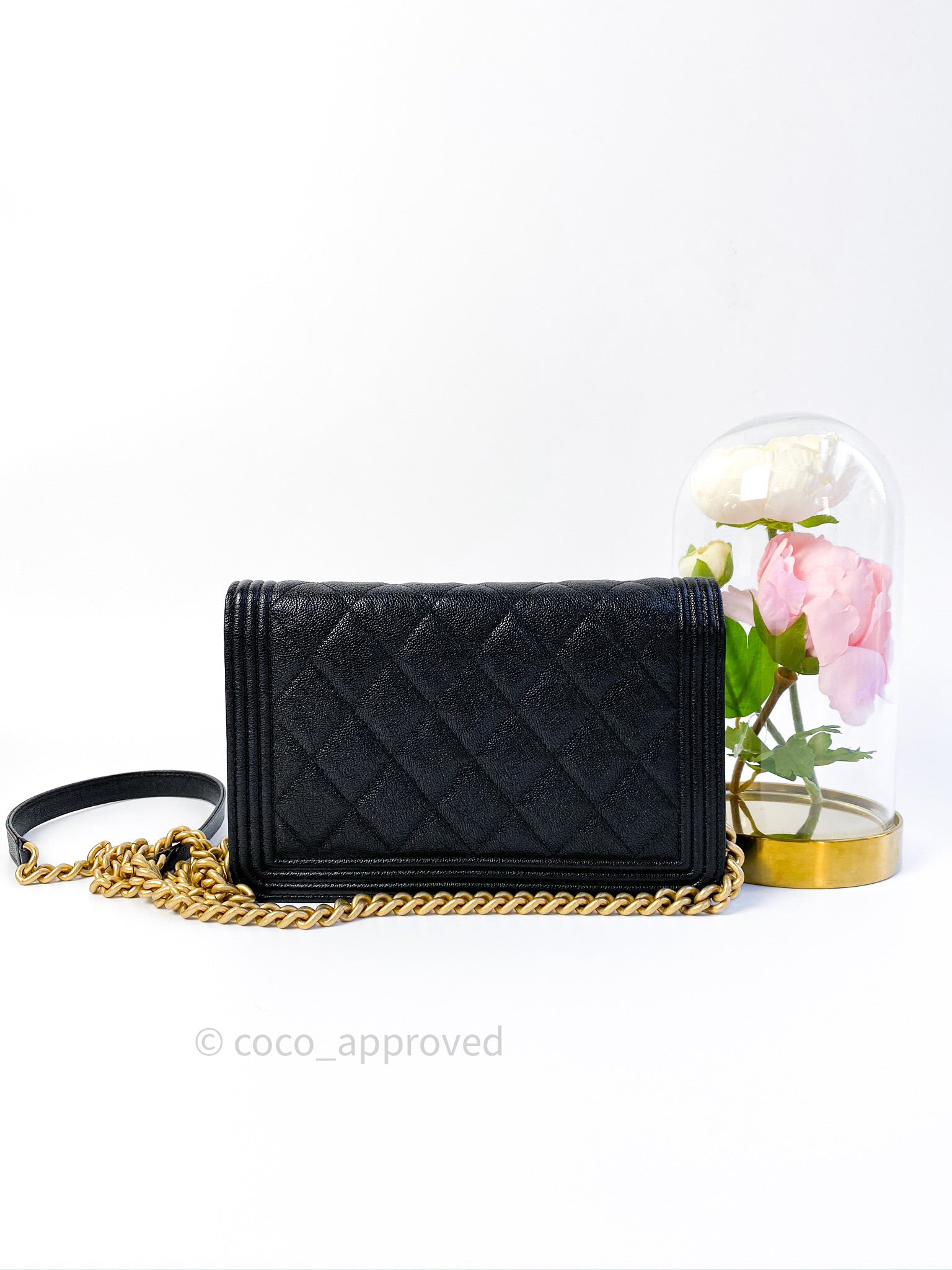 Chanel Quilted Boy Wallet on Chain WOC Black Caviar Gold Hardware