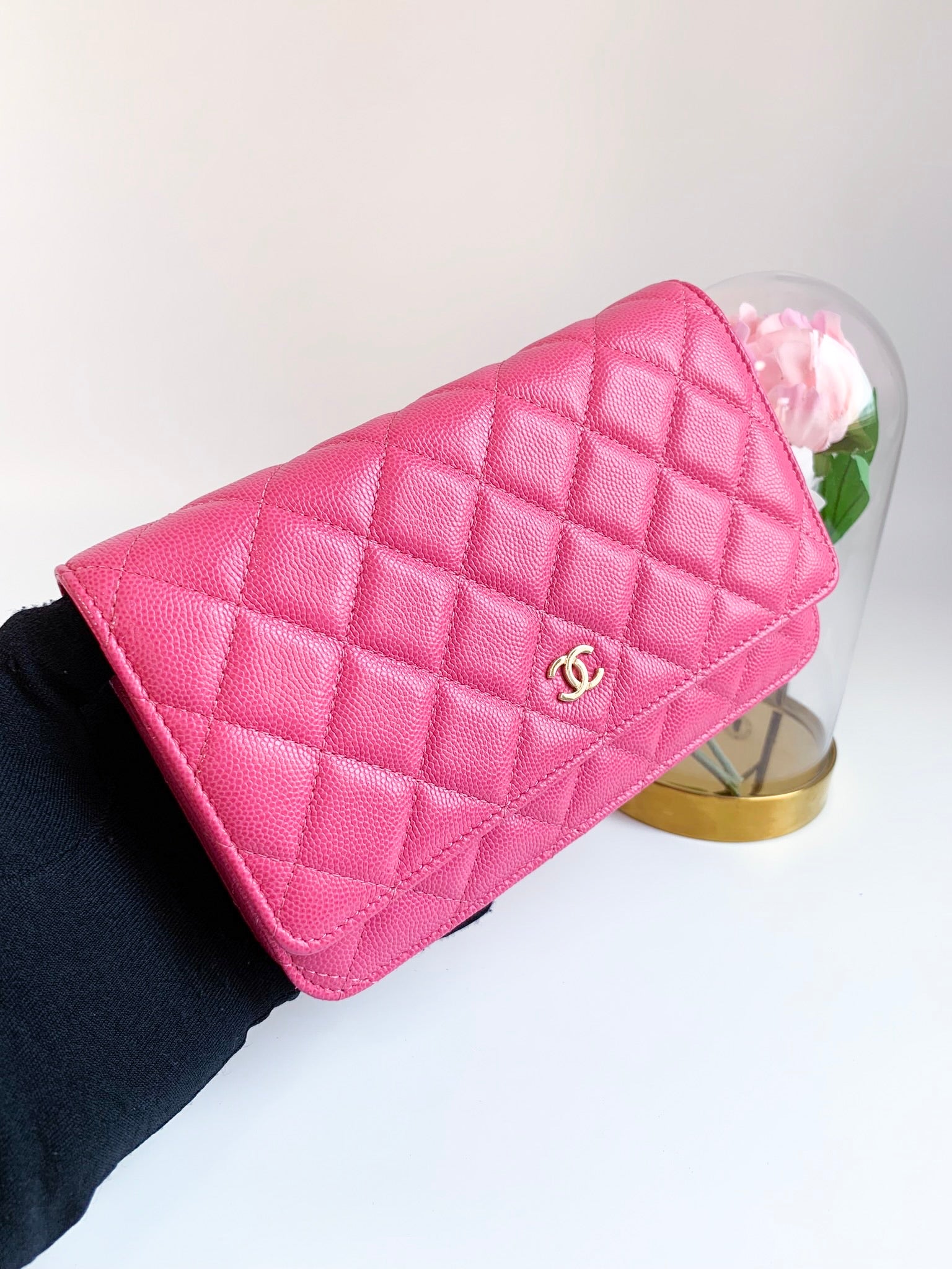 CHANEL Caviar Quilted Chain CC Wallet On Chain WOC Pink 1212933