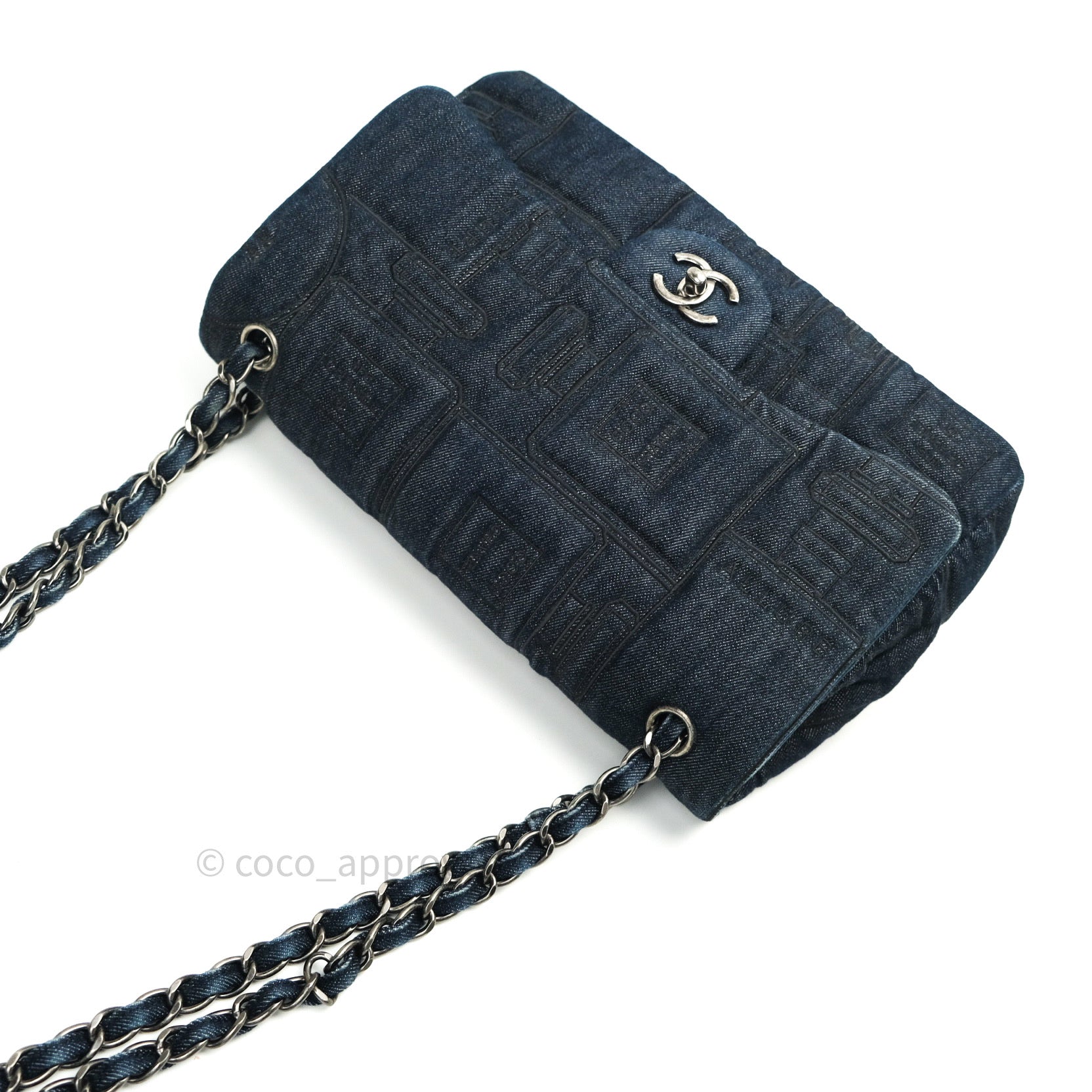 Chanel Perfume Bottle Embroidered Denim Jumbo Flap Bag Ruthenium Hardw –  Coco Approved Studio