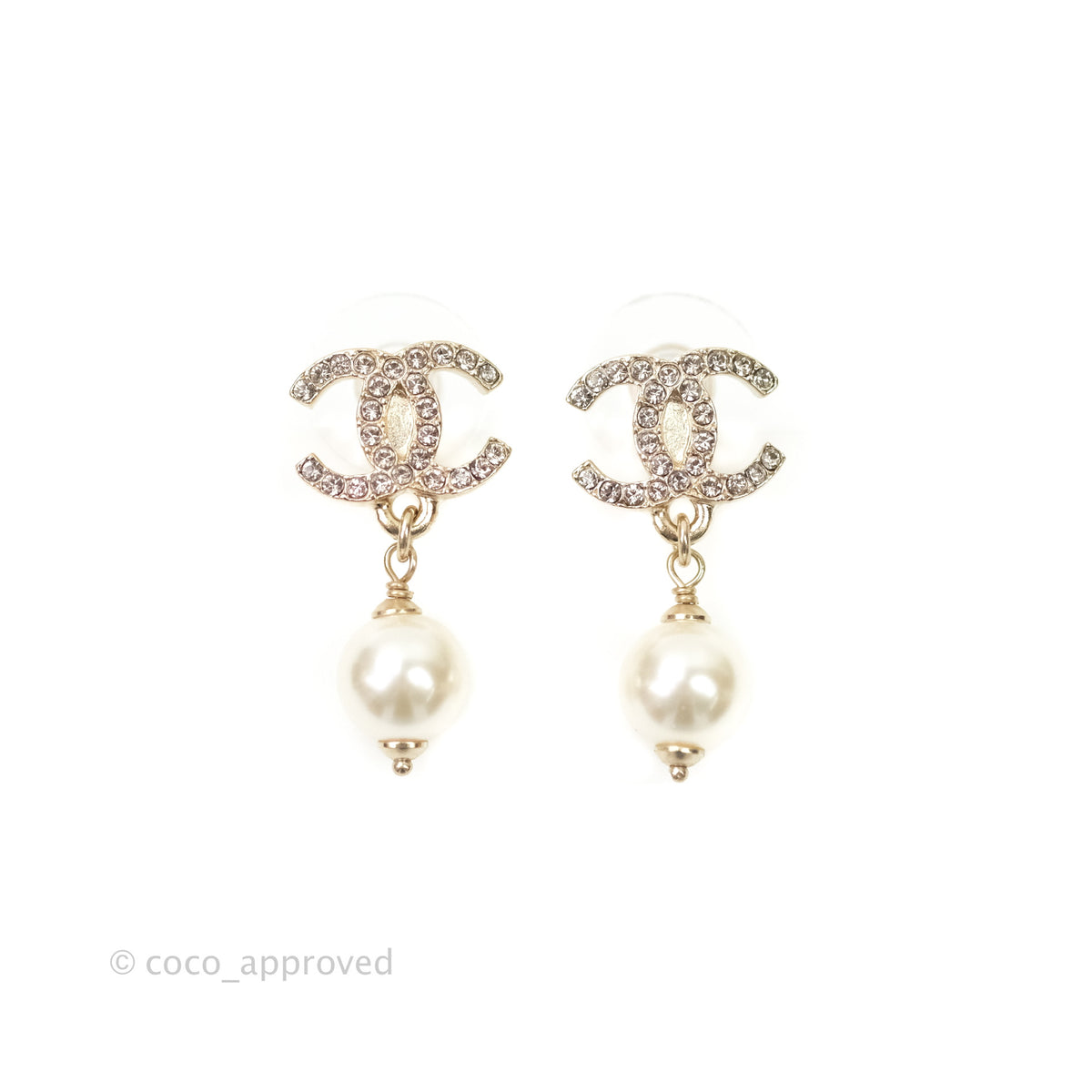 CHANEL Pearl CC Earrings Gold 982177