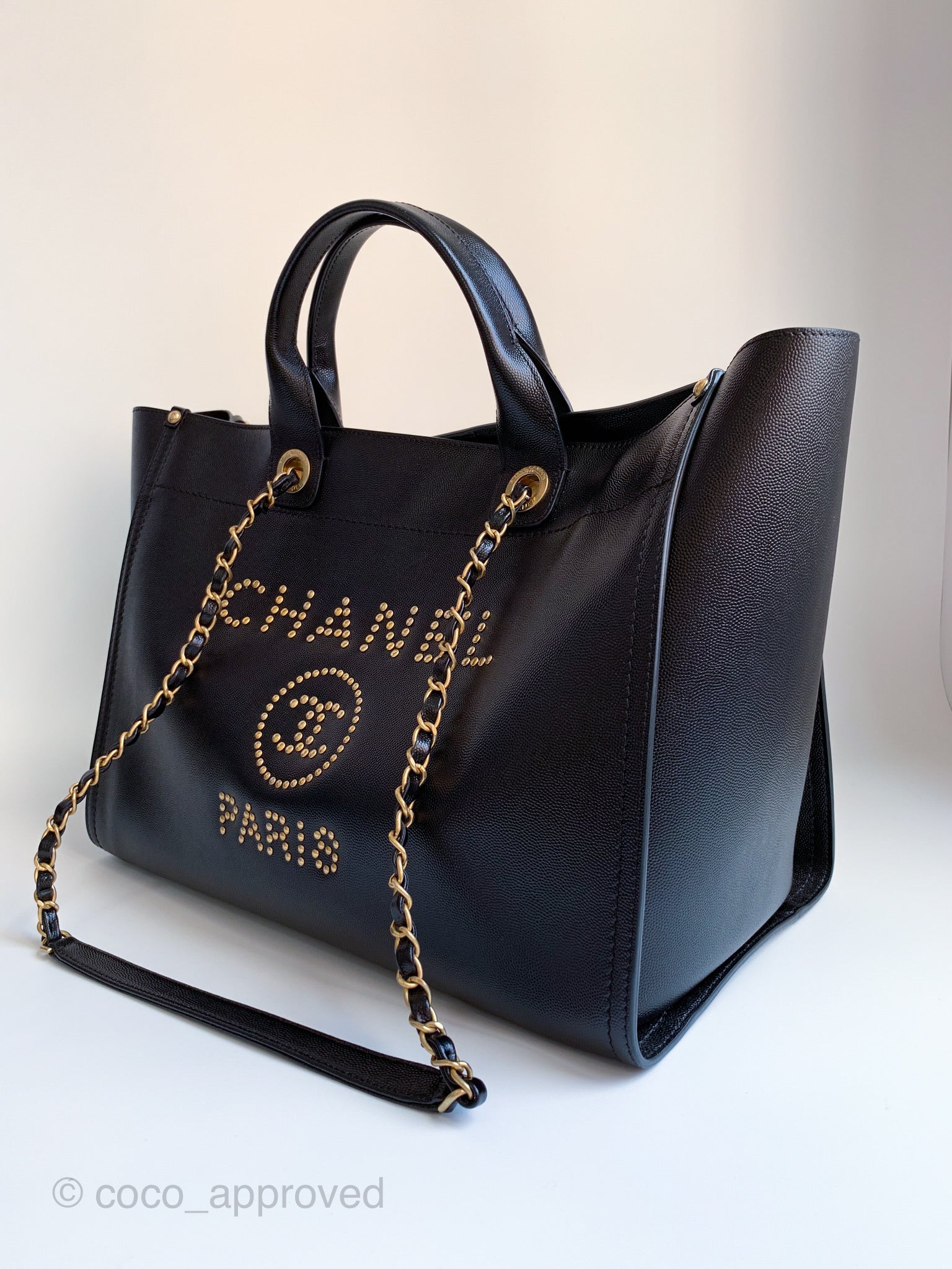 Chanel Deauville Tote Studded Small Black in Caviar with Silver-tone - US
