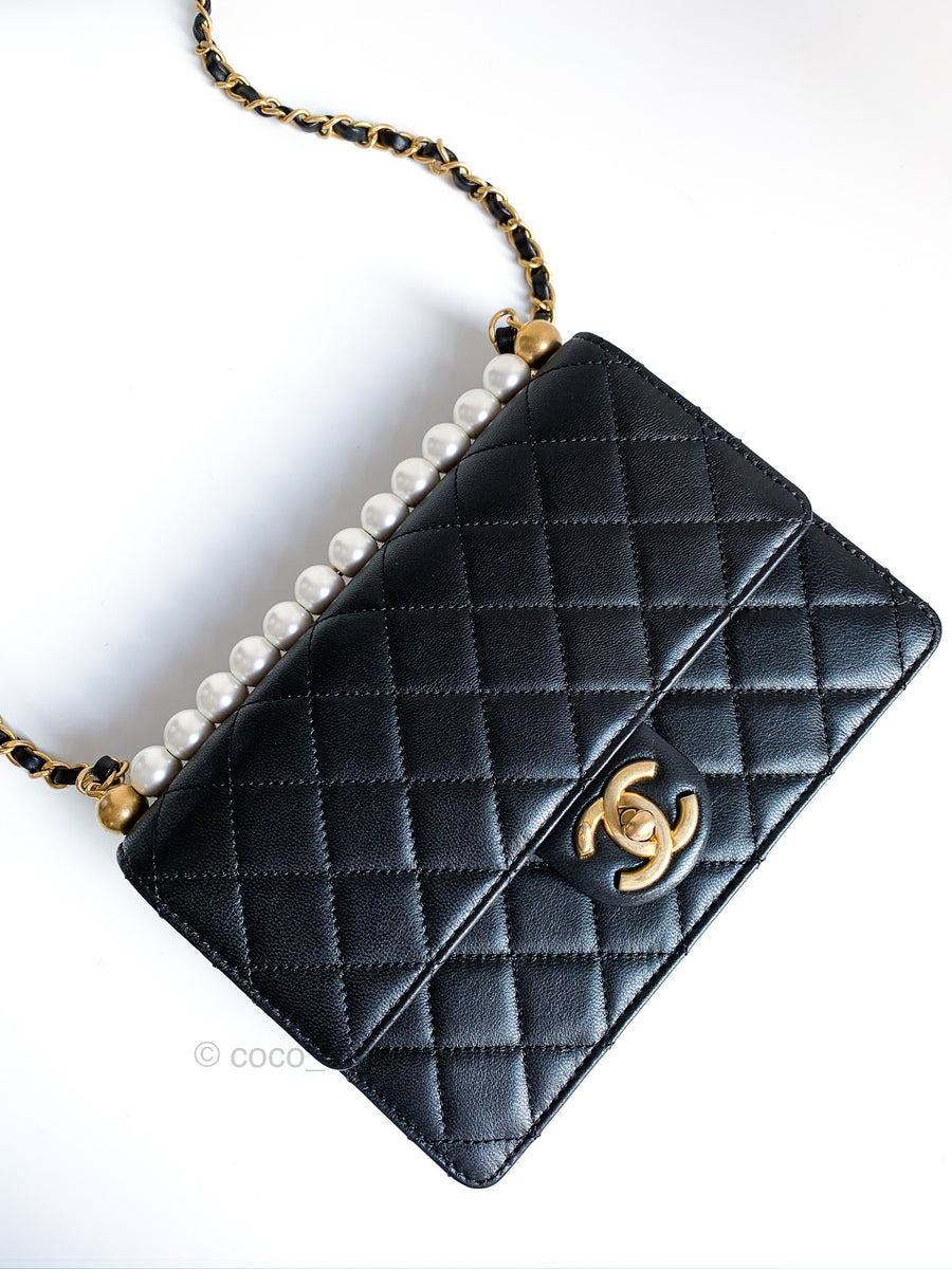 CHANEL, BLACK CHIC PEARLS SMALL FLAP BAG IN GOATSKIN LEATHER WITH MATTE  GOLD HARDWARE, Handbags & Accessories, 2020