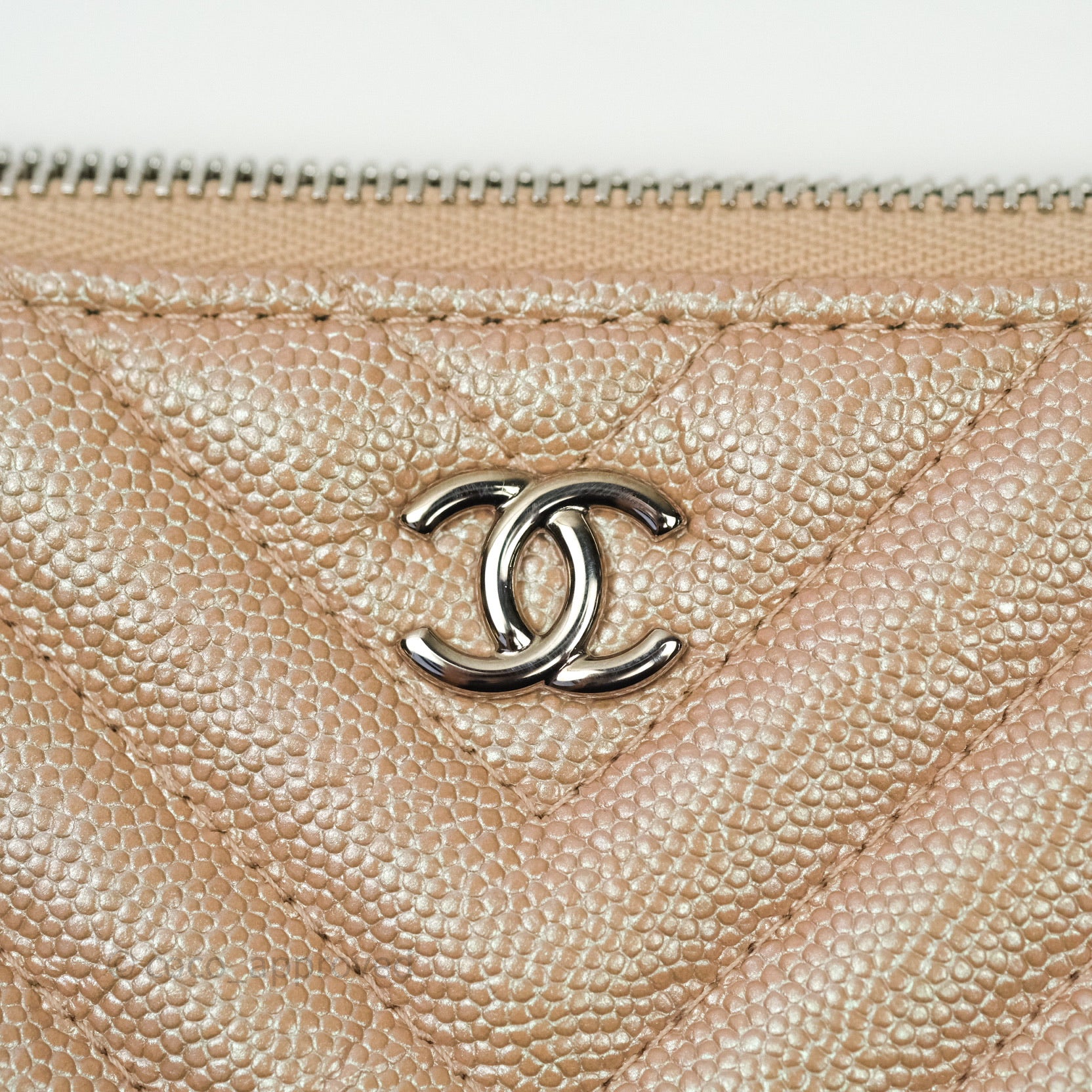 Chanel SLG, Mini O Case, 17B Rose Gold Caviar Leather, Silver Hardware, As  New in Box
