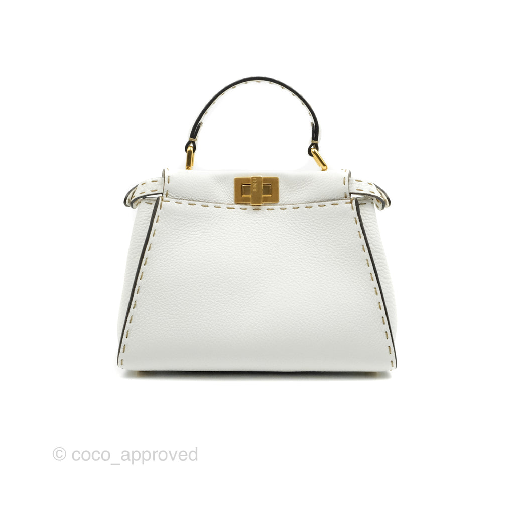 Fendi Peekaboo Mini White Grained Leather Gold Hardware