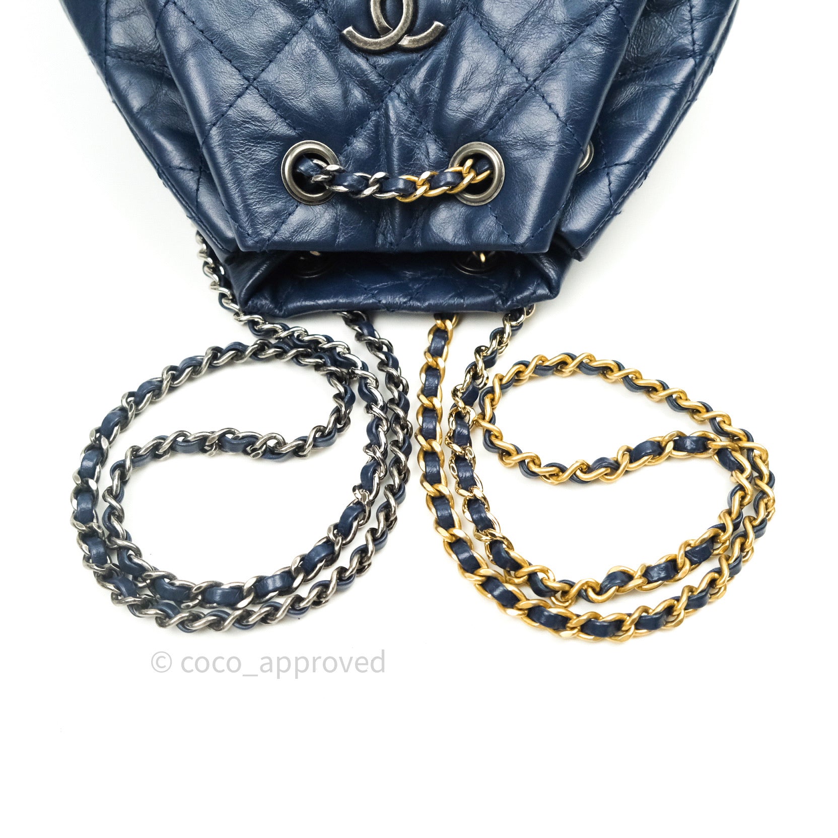 Chanel Gabrielle Backpack Black Aged Calfskin Small Navy Black