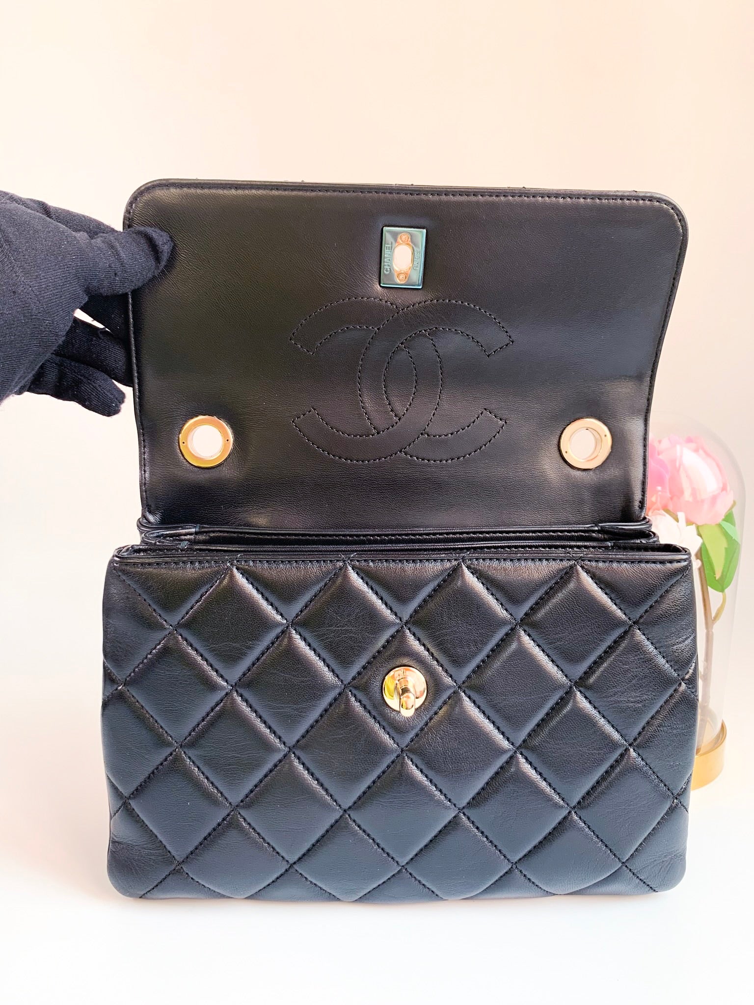 Chanel Lambskin Quilted Small Trendy CC Flap Bag Black Gold