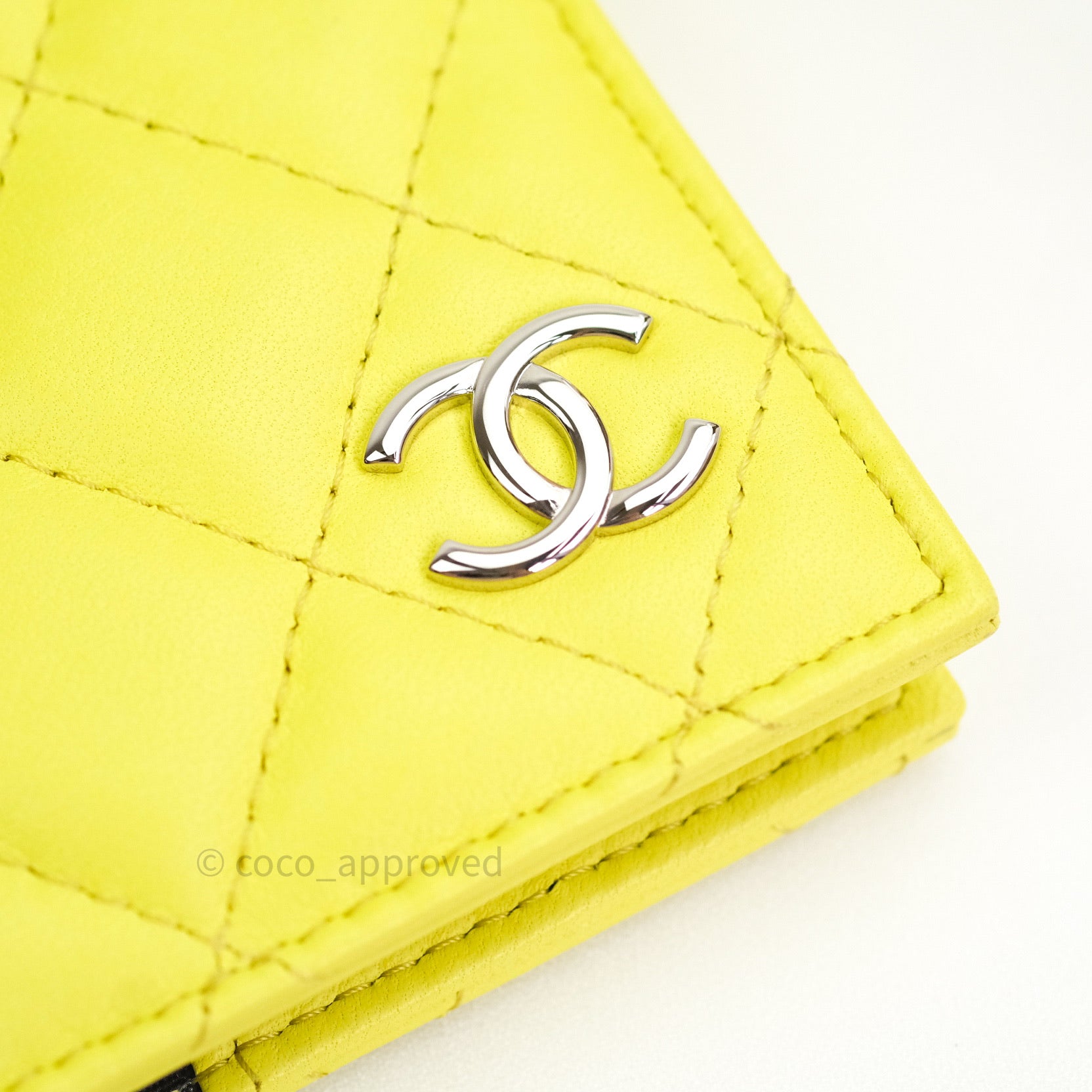 CHANEL Lambskin Quilted Card Holder Yellow 1099935