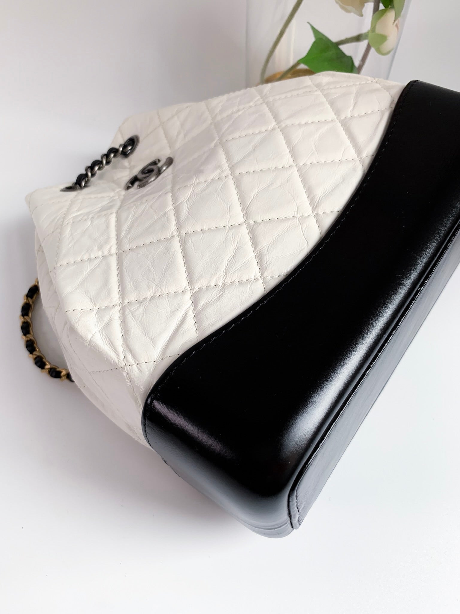 Chanel Gabrielle Backpack White and Black Leather