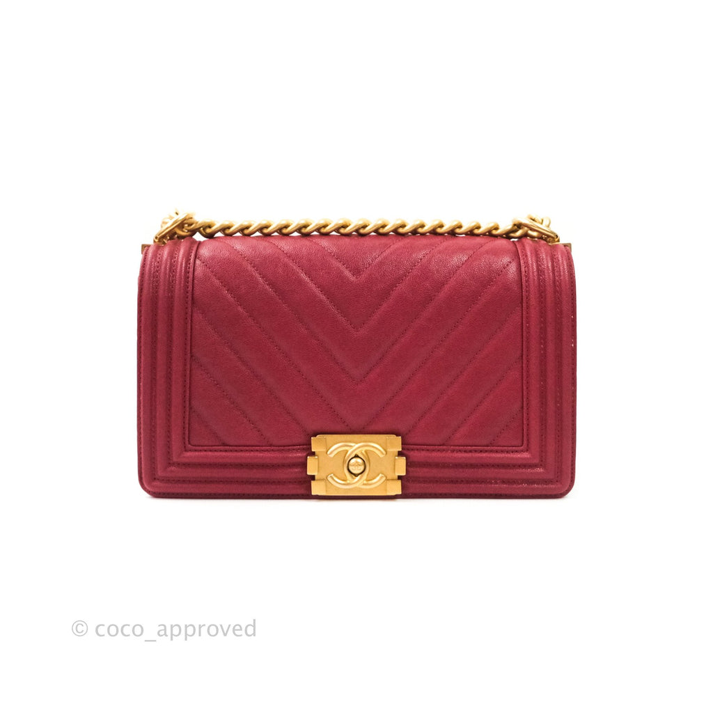 Chanel Boy Chevron Medium Red Caviar Gold Hardware