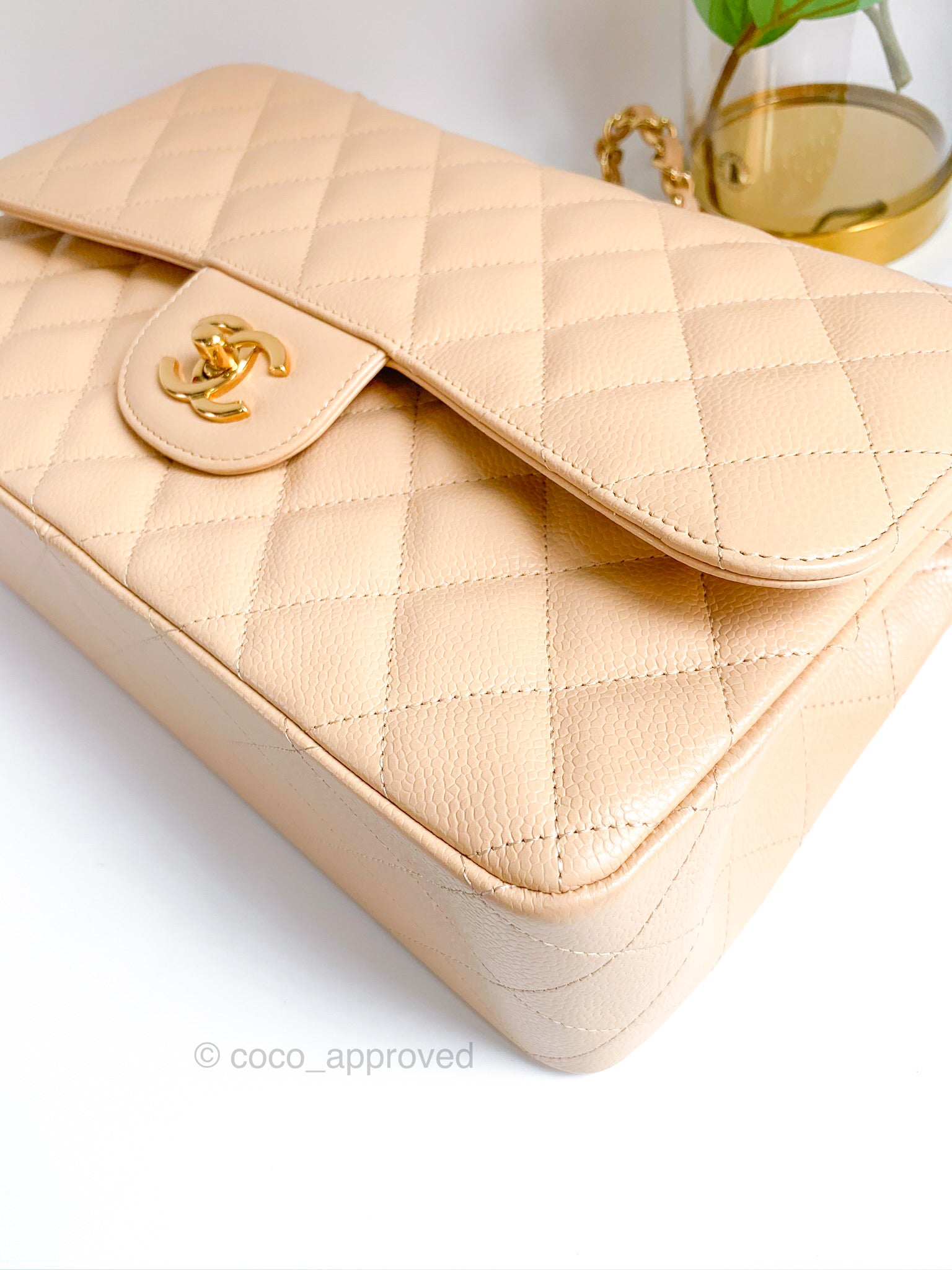 Chanel Jumbo Double Flap Beige Claire Caviar Gold Hardware