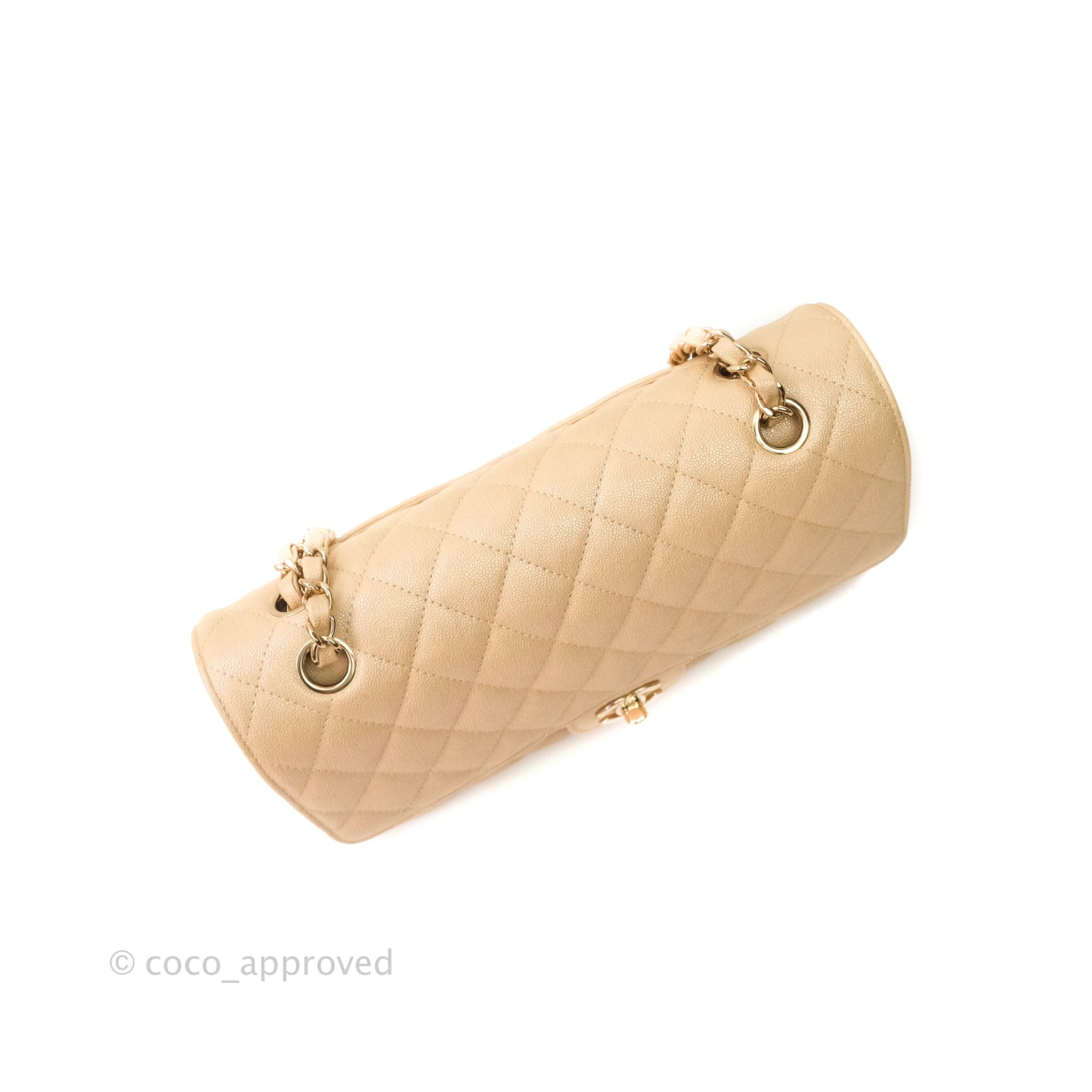 Chanel Classic M/L Medium Double Flap Iridescent Beige Caviar Gold Har –  Coco Approved Studio