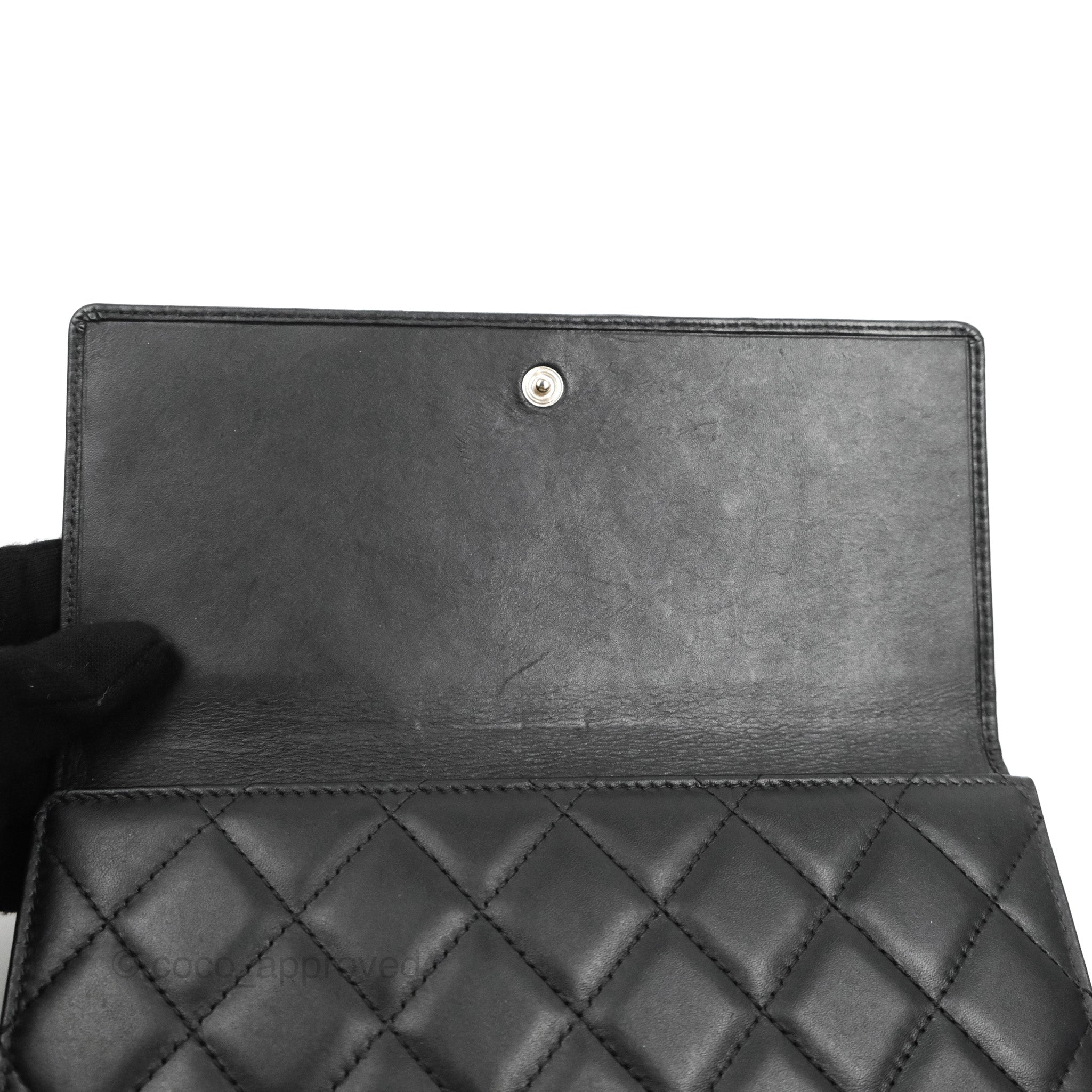 Chanel Quilted Cambon Ligne Flap Wallet Black Lambskin Patent