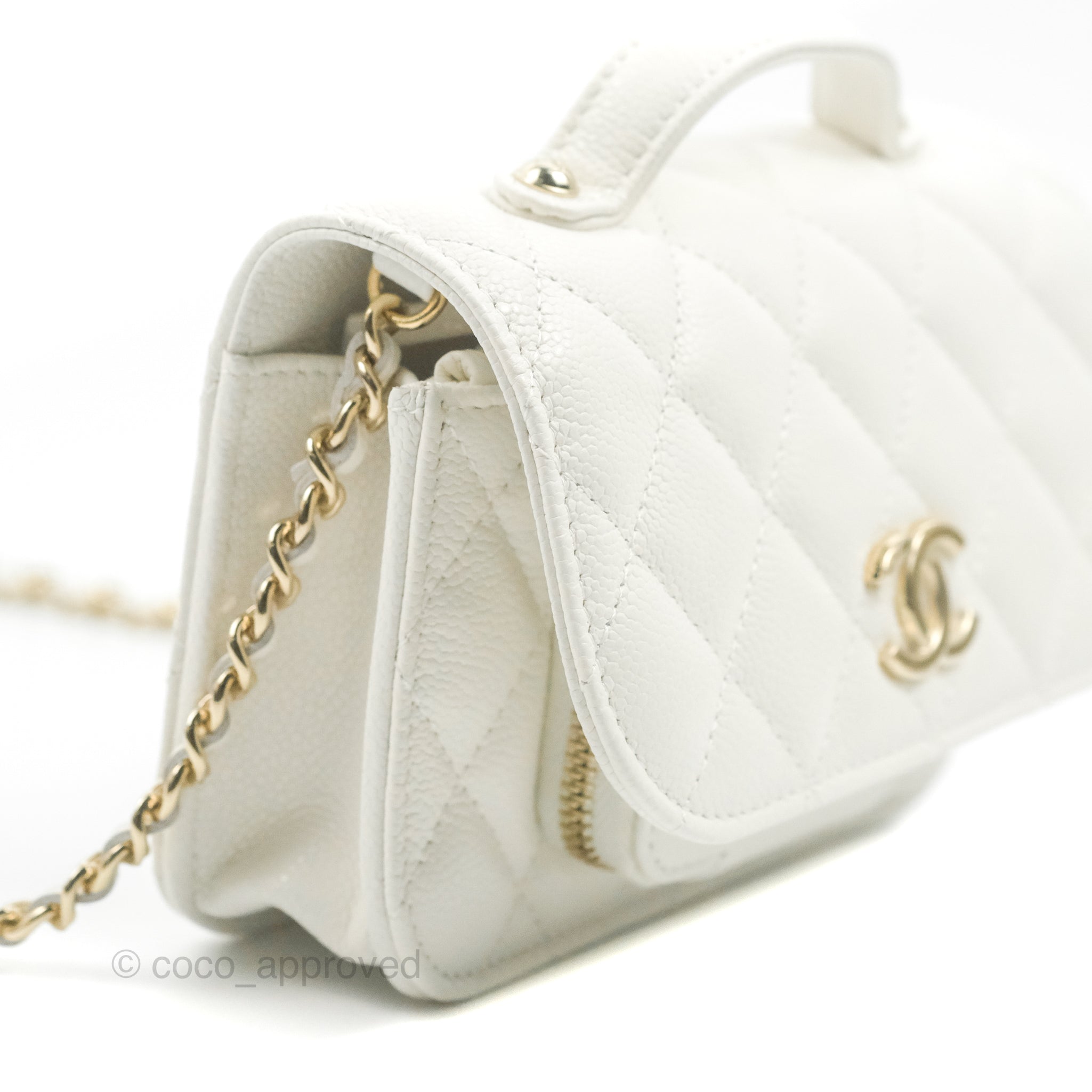 Chanel Business Affinity Clutch With Chain White Caviar Gold