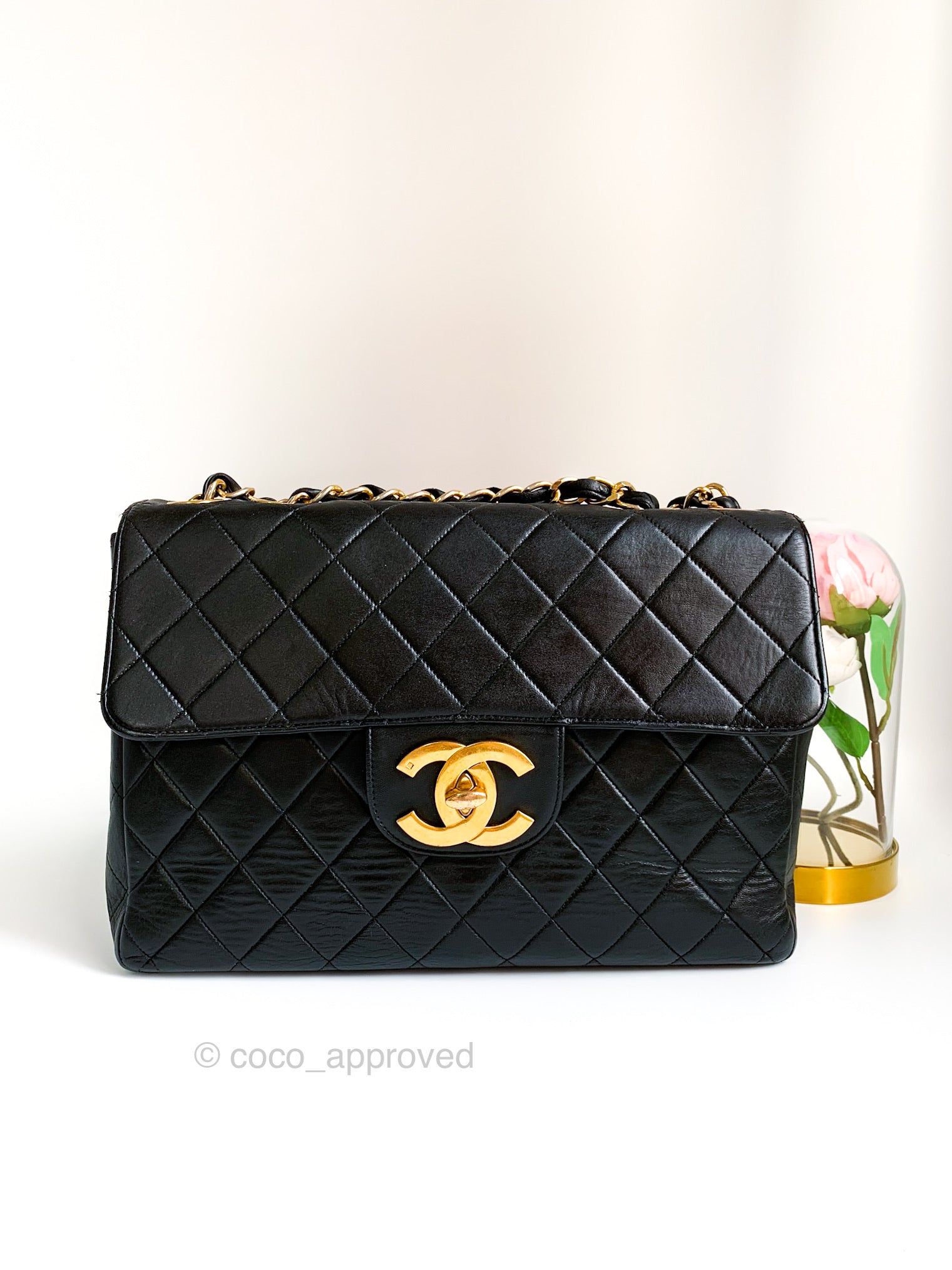 Chanel Vintage XL Jumbo Single Flap Black Lambskin 24K Gold