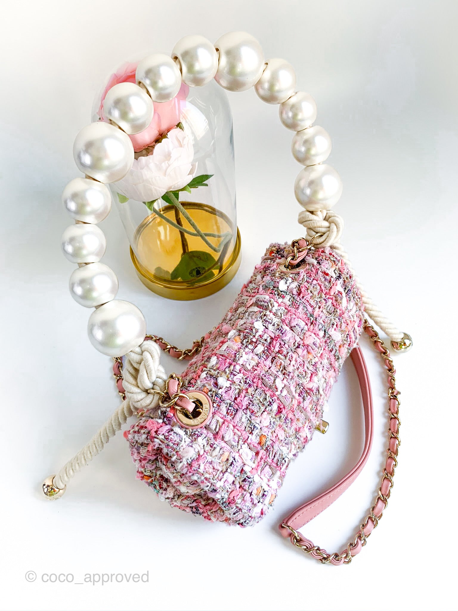 Chanel *Rare Runway* Pink Tweed Fabric Pearls Classic Single Flap