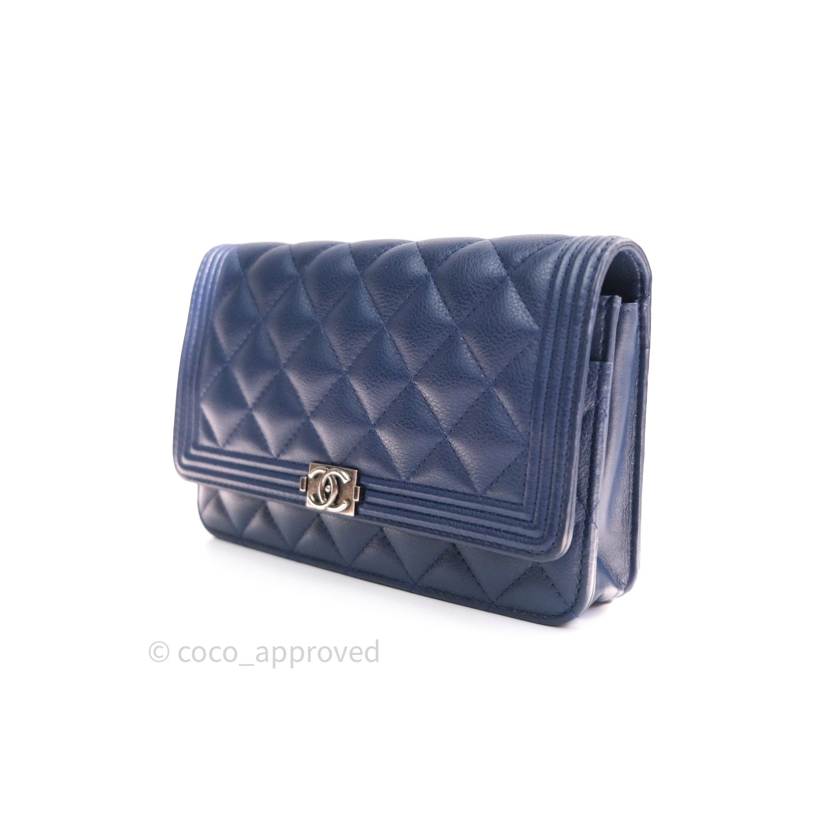 CHANEL Caviar Quilted Wallet on Chain WOC Navy Blue 89313