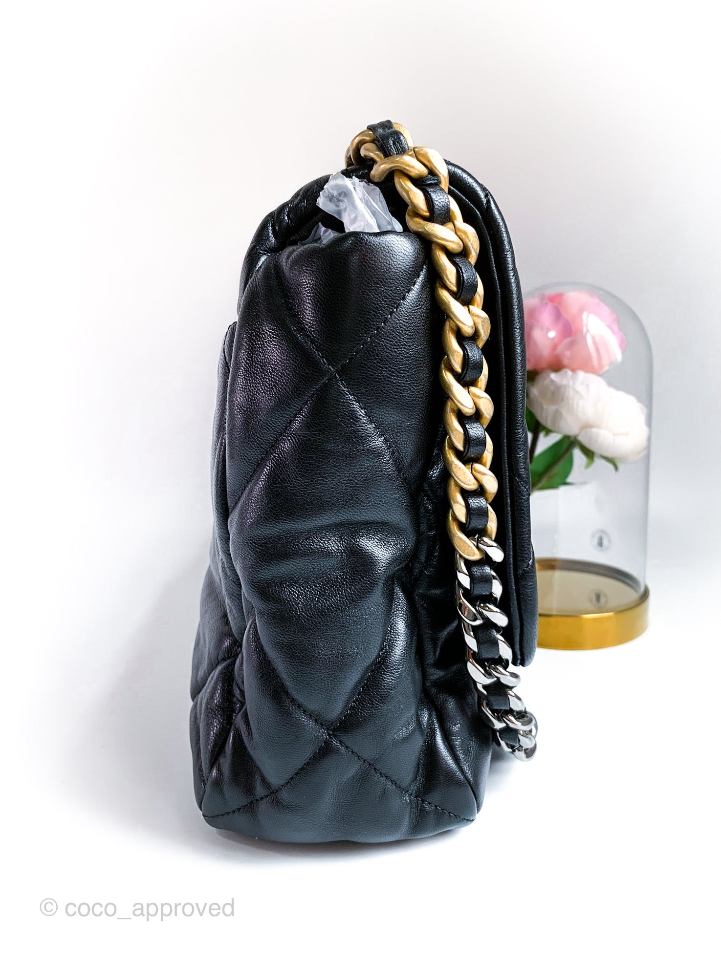 CHANEL 19 Large Flap Black Quilted Goatskin Leather Shoulder Bag