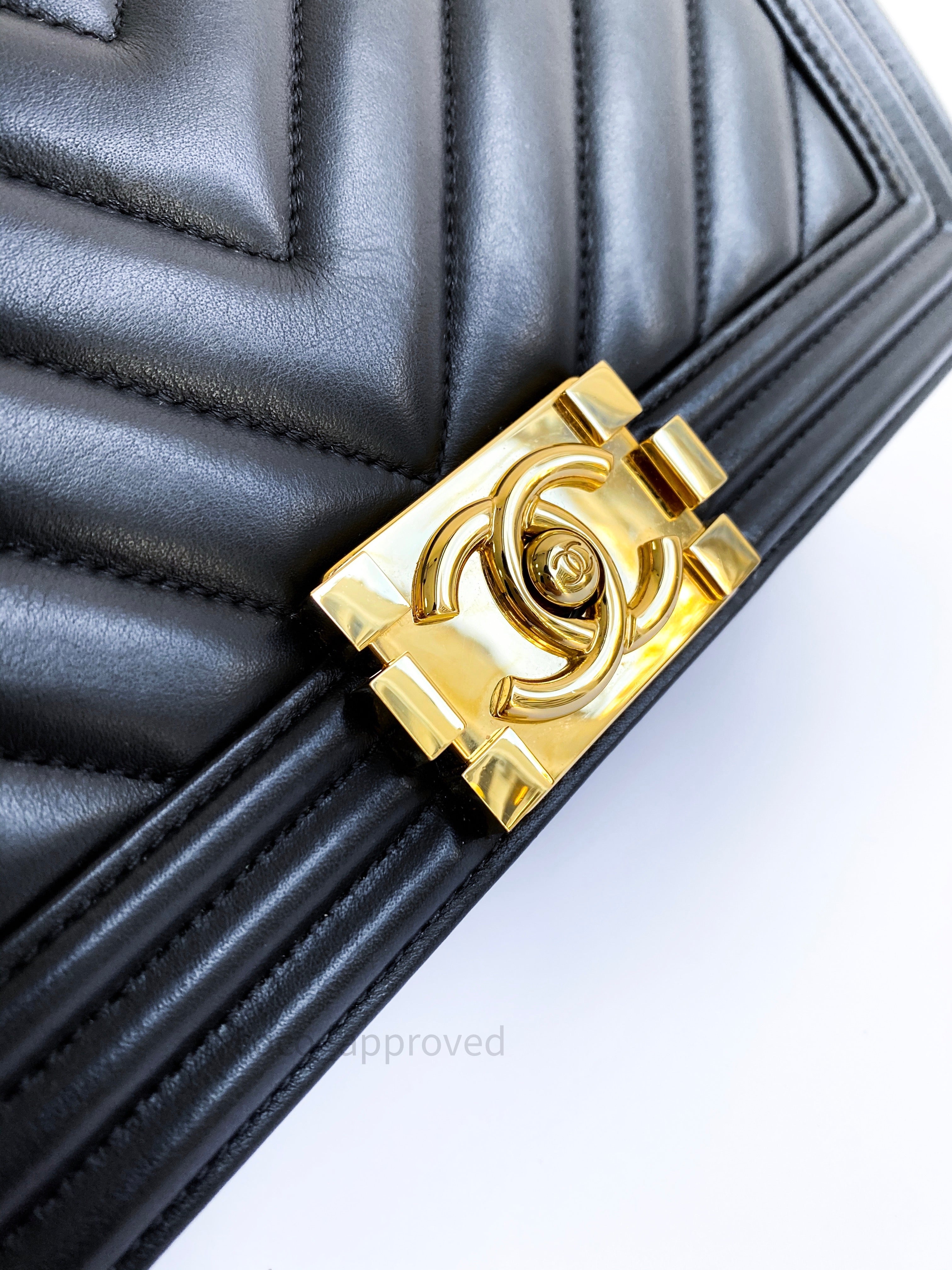 Chanel Boy Chevron Medium Black Calfskin Gold Hardware – Coco ...