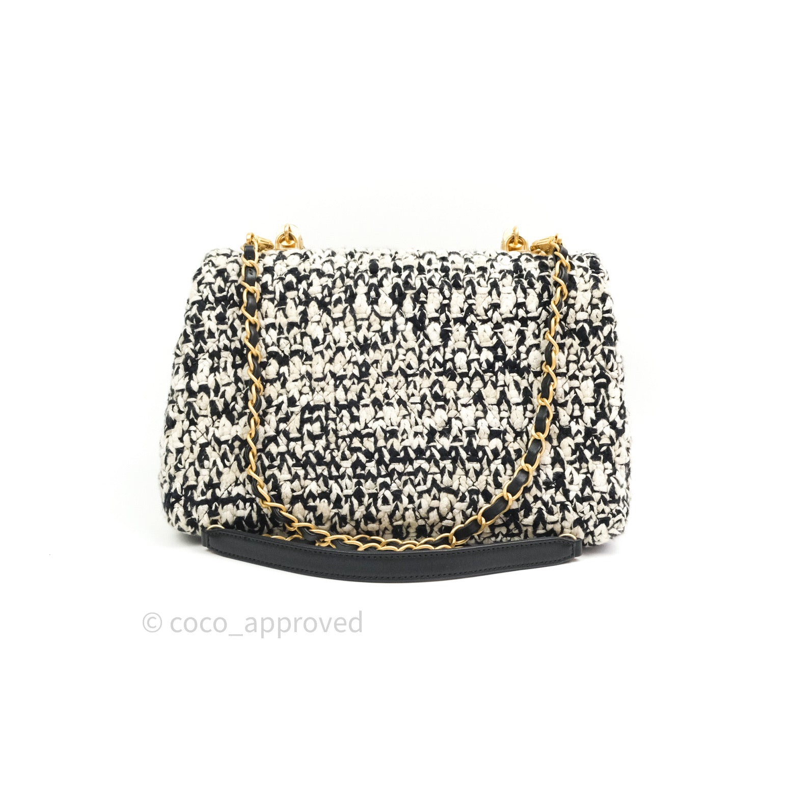 Chanel Flap Bag Tweed Black White Crochet Top Handle – Coco Approved Studio