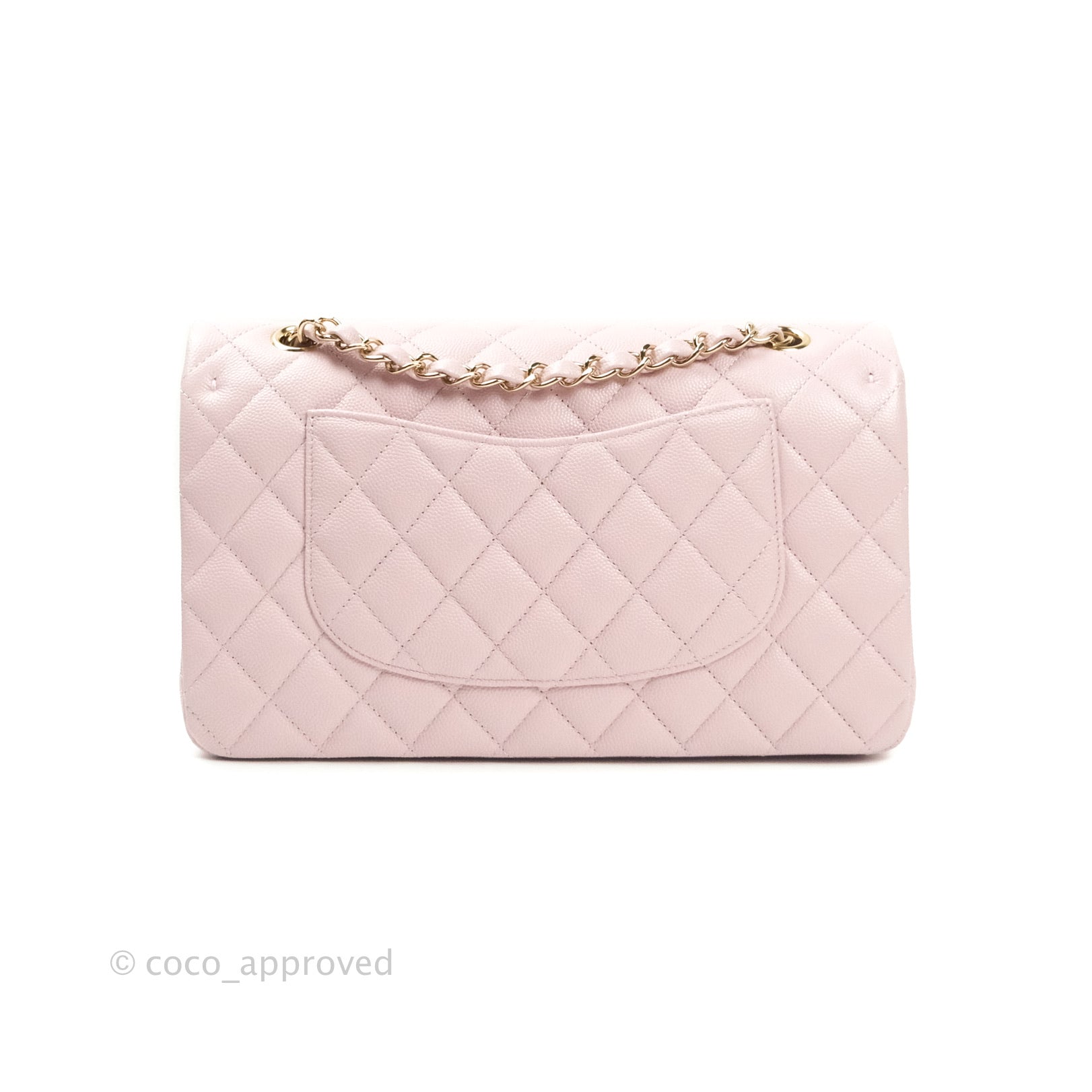 CHANEL 21S Rose Clair Lilac Pink Caviar Small Classic Flap Light