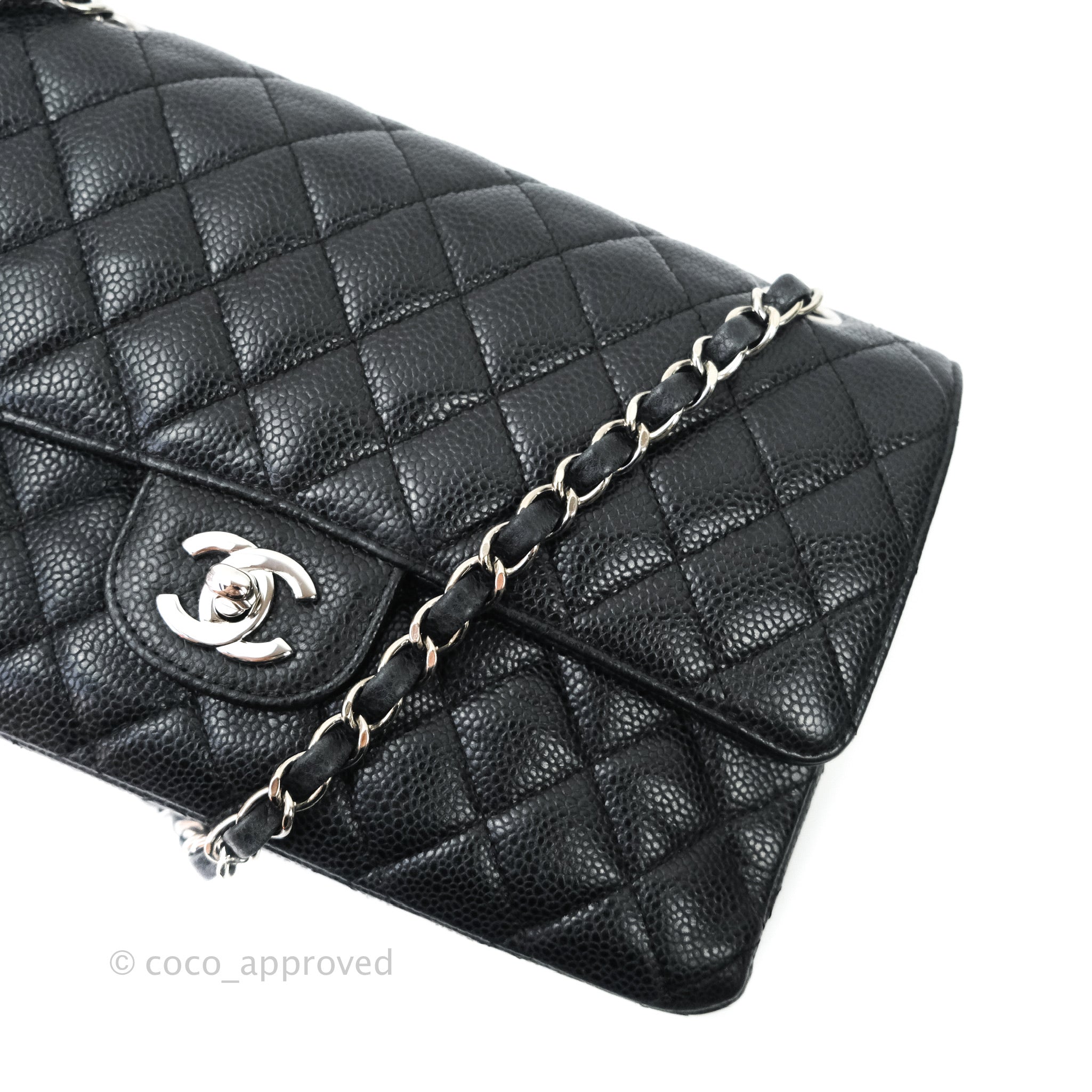 Chanel Classic M/L Double Flap Bag Black Caviar Silver Hardware – Coco Approved Studio