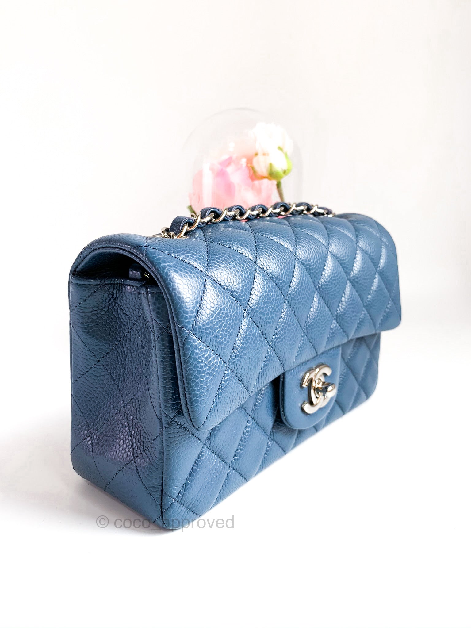 Chanel Quilted Mini Rectangular Flap Blue Caviar Silver Hardware