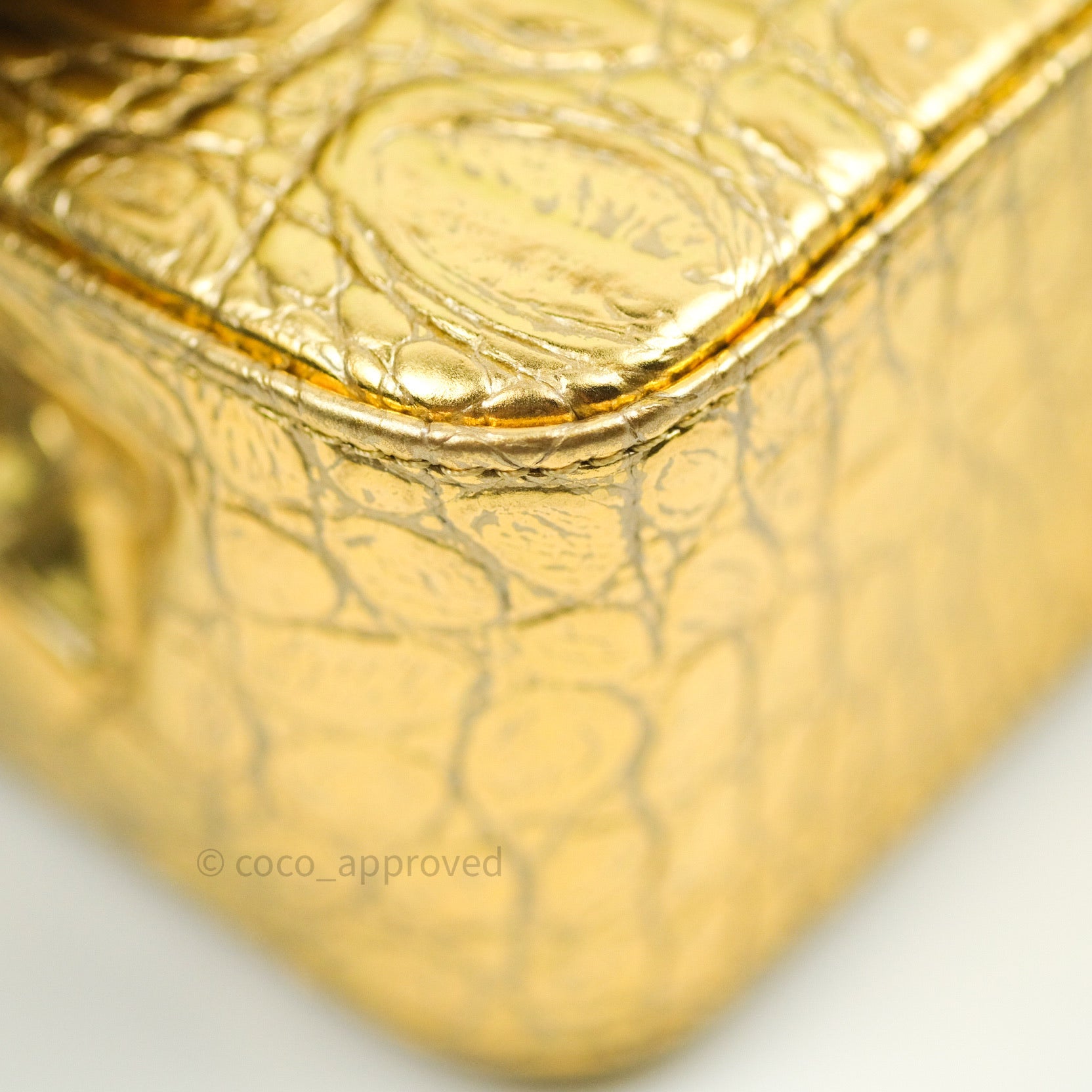 Chanel Classic Handbag Metallic Crocodile Emobssed Calfskin Gold-tone Small  Gold in Calfskin with Gold-tone - US