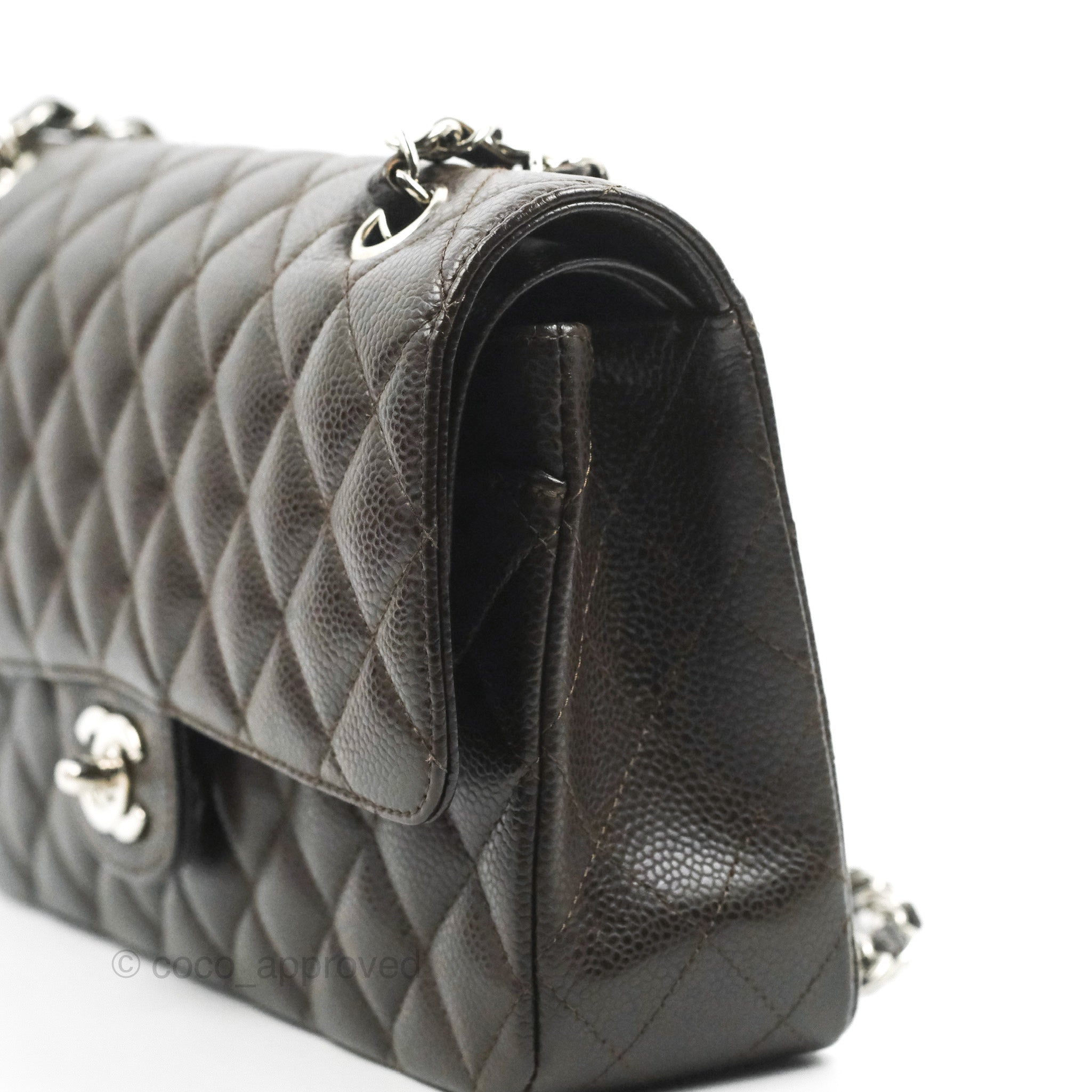 Chanel Classic M/L Medium Flap Quilted Dark Chocolate Brown Caviar Sil –  Coco Approved Studio