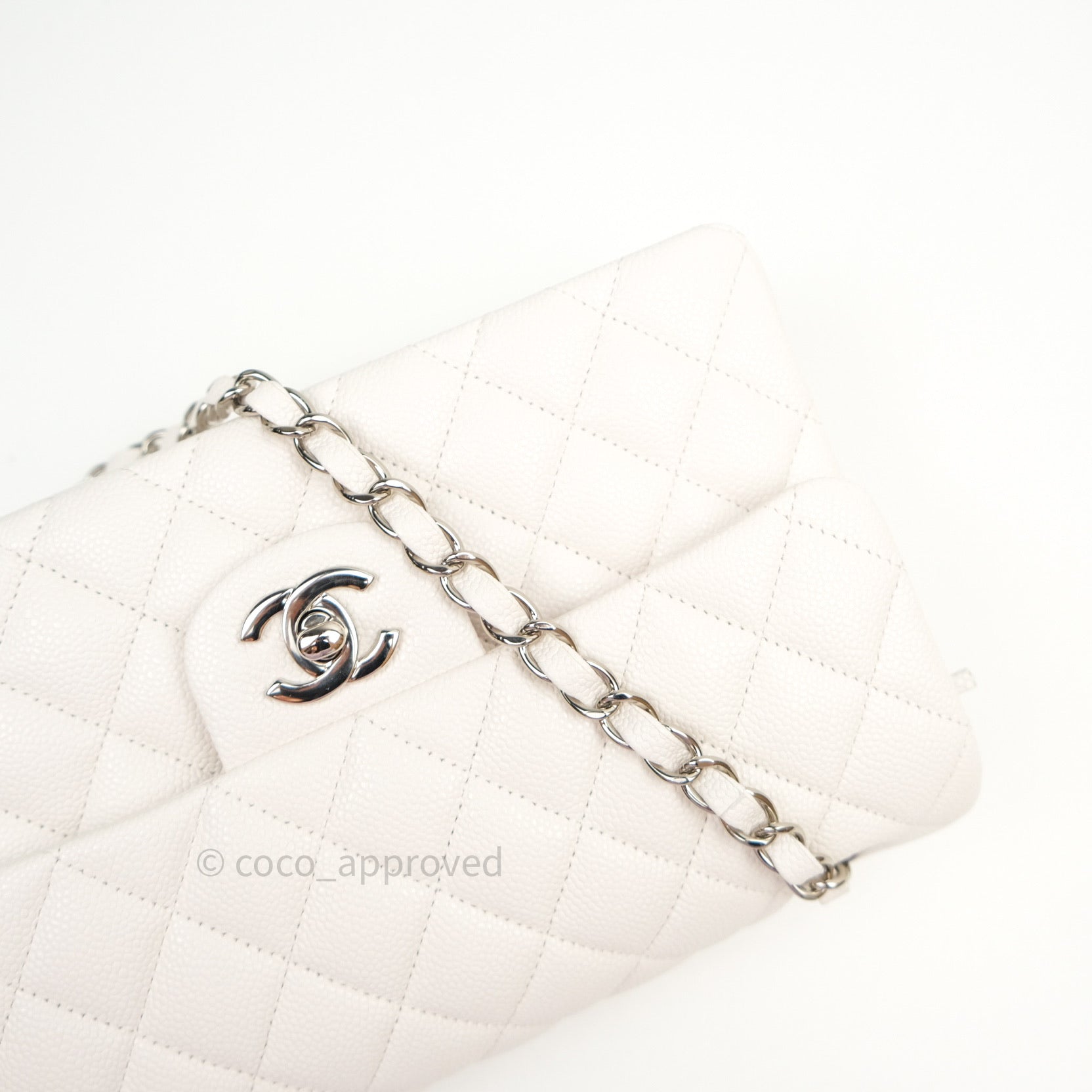 Chanel Sac Class Rabat Caviar Double Flap Silver Hardware (off white)  *Authentic*