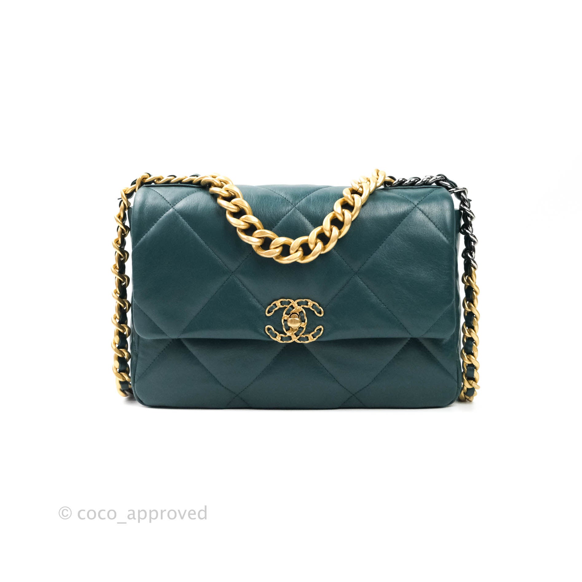 Chanel 19 Medium Dark Green Mixed Hardware Goatskin – Coco