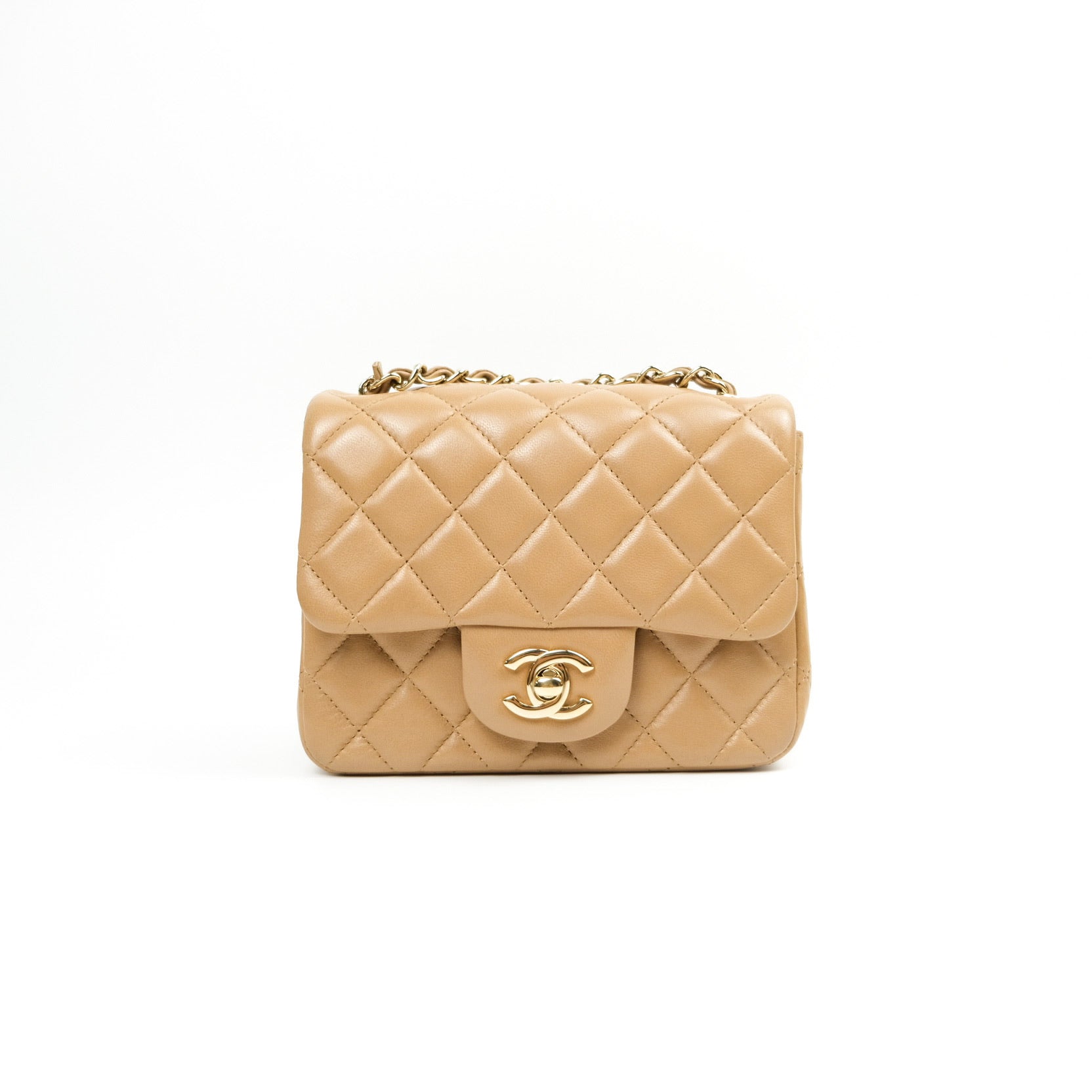 Chanel Beige Lambskin Small Classic Double Flap Light Gold