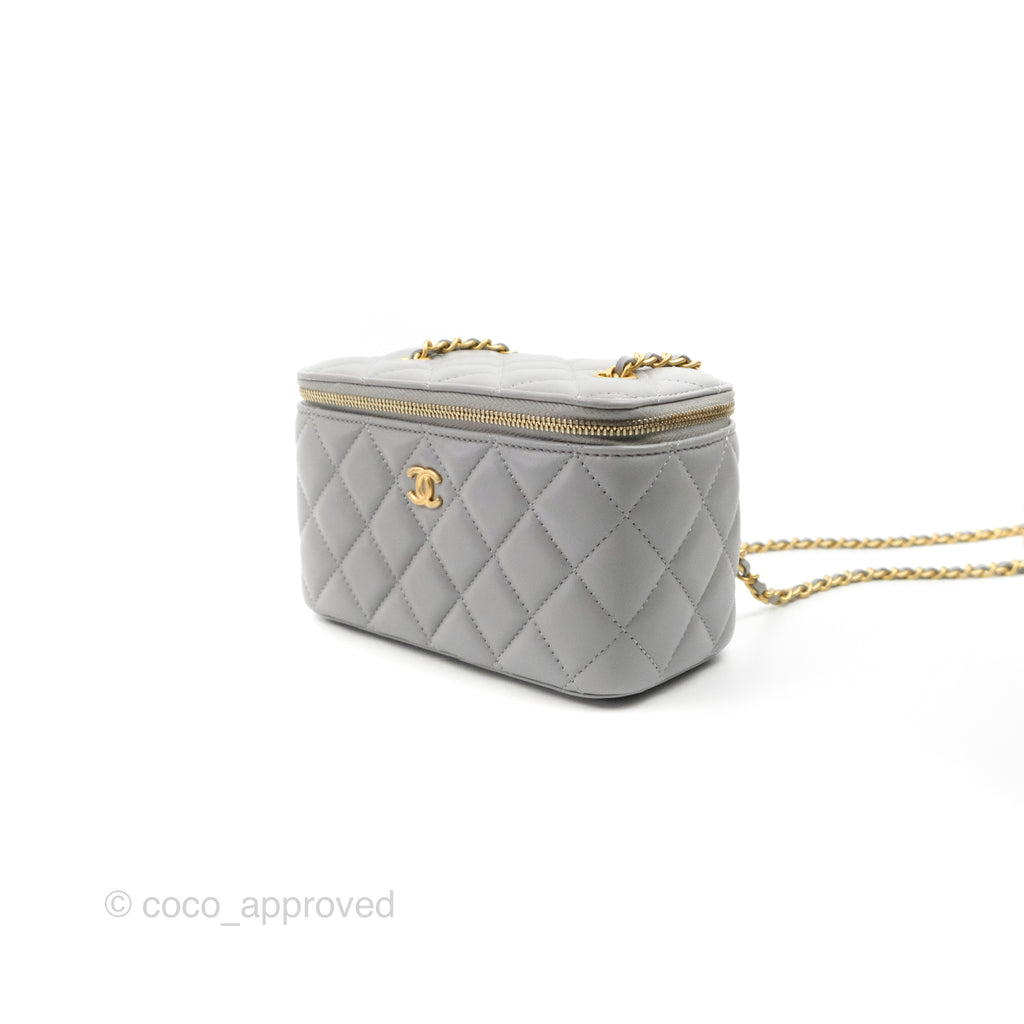 Chanel Pearl Crush Vanity With Chain Grey Lambskin Aged Gold Hardware