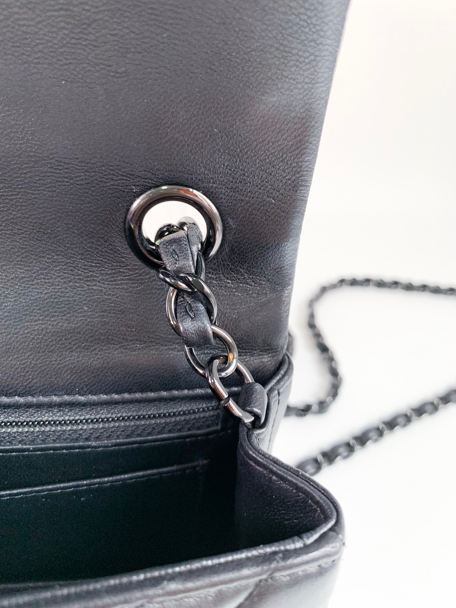 CHANEL Grey Chevron Quilted Lambskin Chain Around Mini Rectangular Flap Bag  at 1stDibs