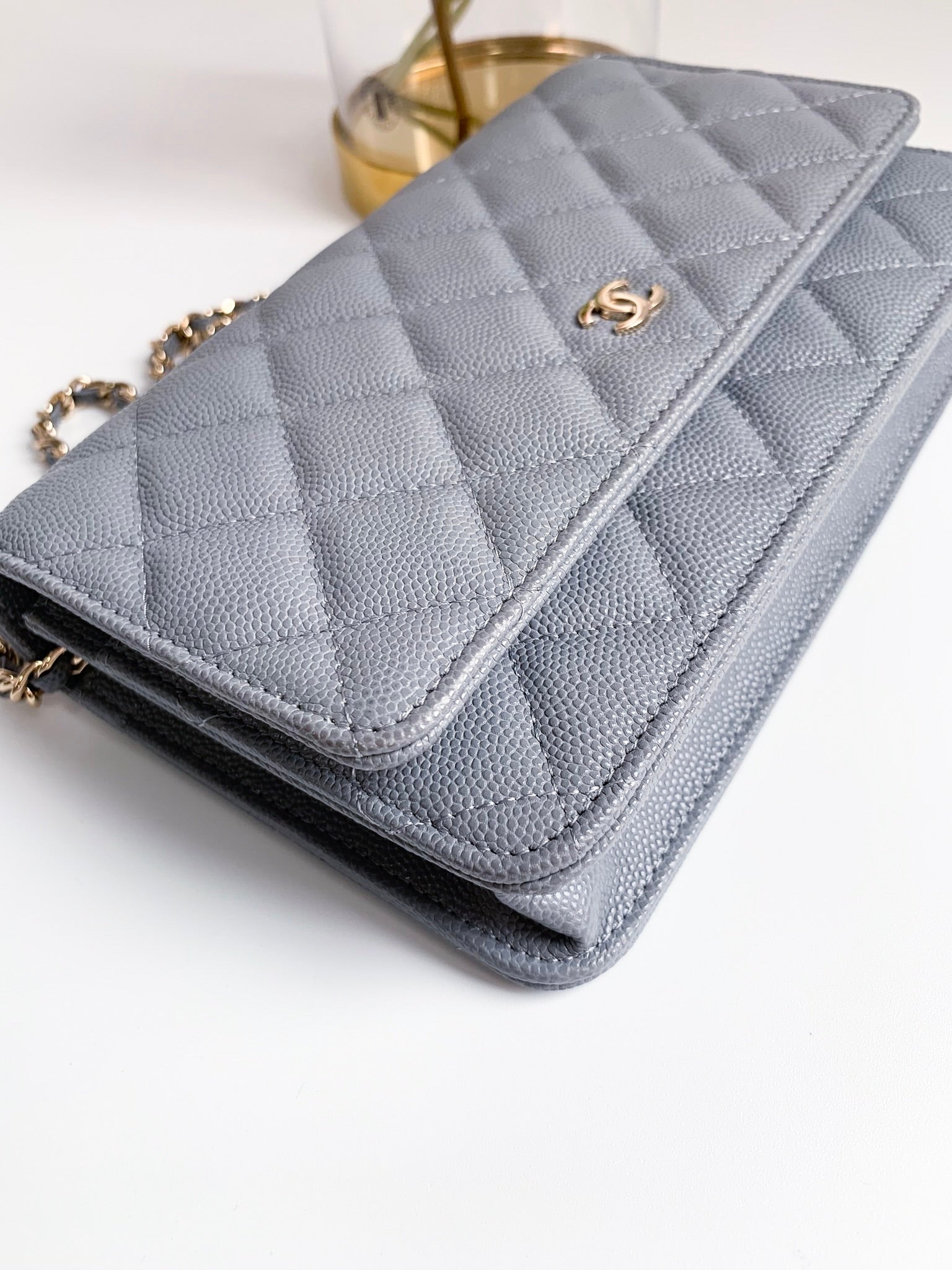 Chanel Grey Quilted Leather Boy WOC Wallet On Chain at Jill's Consignment