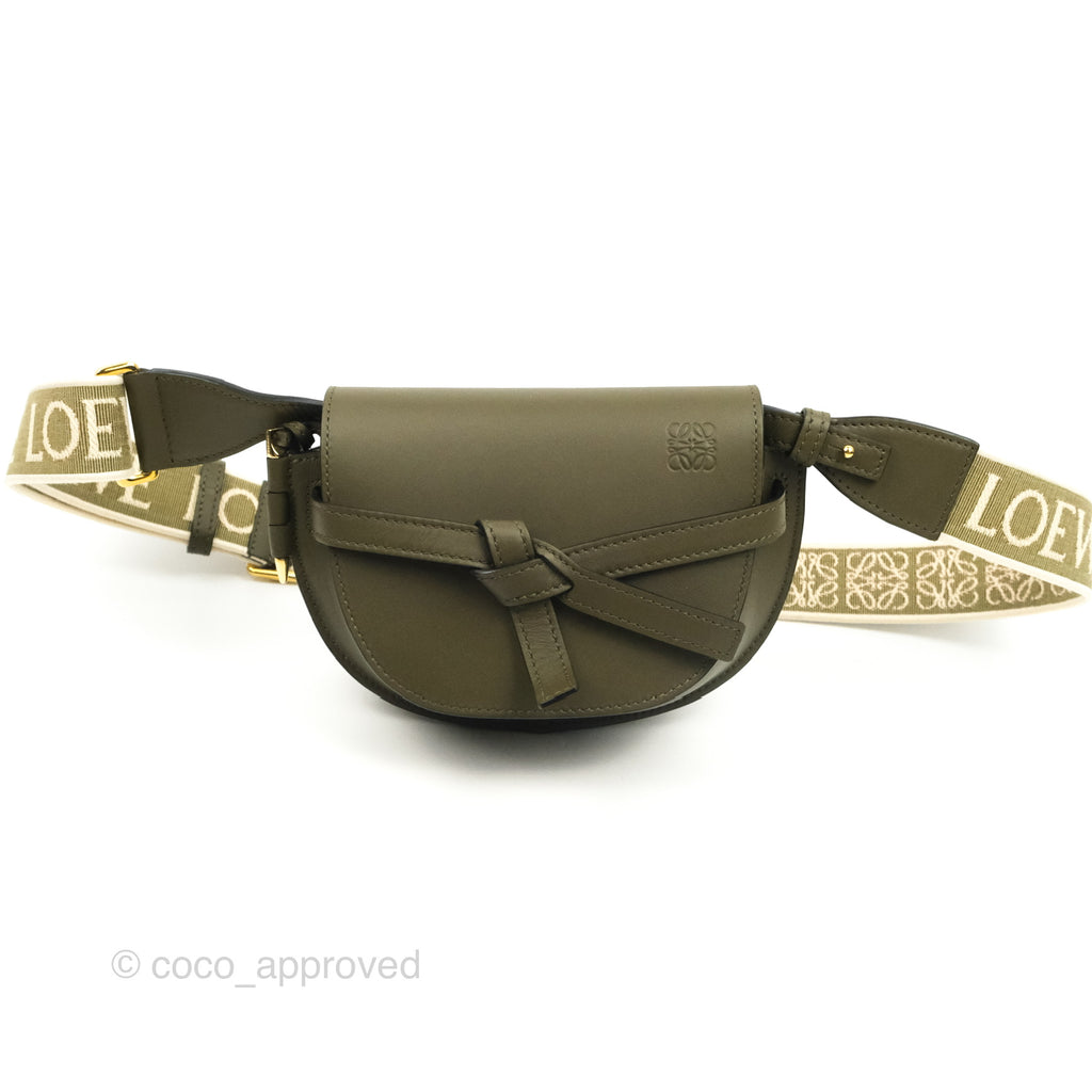 Loewe Mini Gate Bag in Soft Calfskin & Jacquard Strap Autumn Green