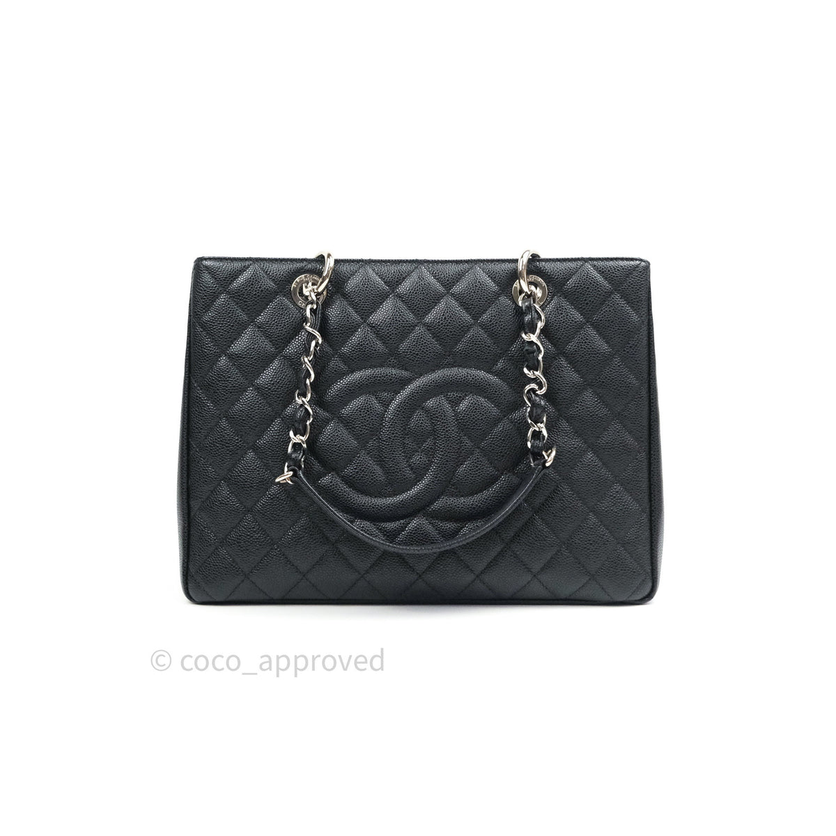 Vintage CHANEL black caviar extra large tote bag with gold tone chain  straps. For Sale at 1stDibs