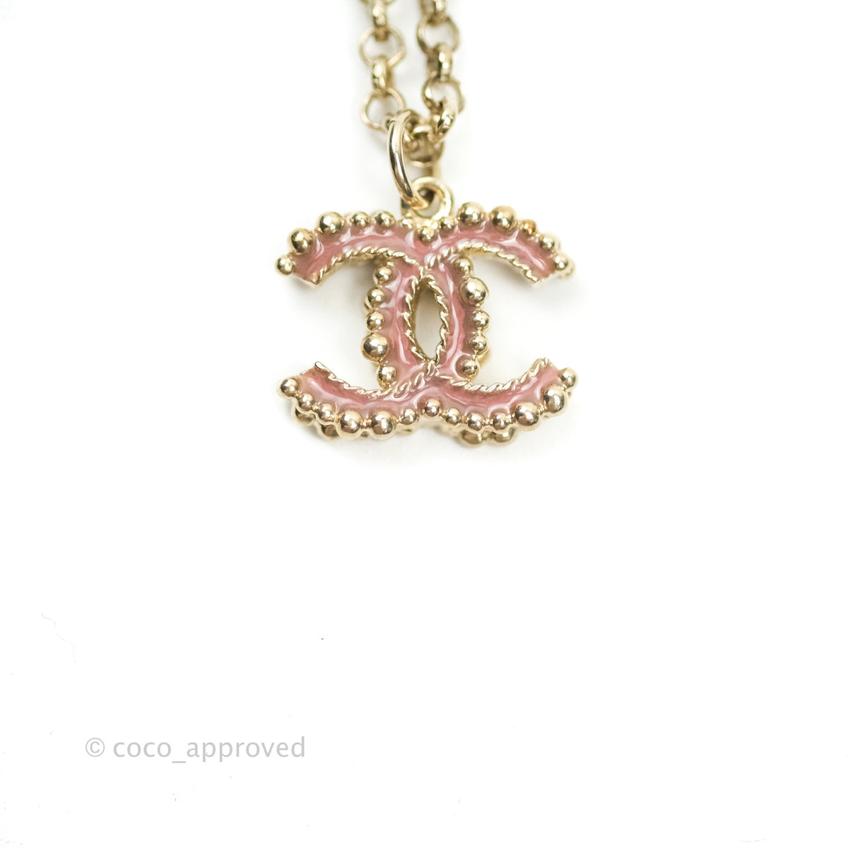 Chanel CC Enamel Necklace (Light Pink/Yellow Gold)