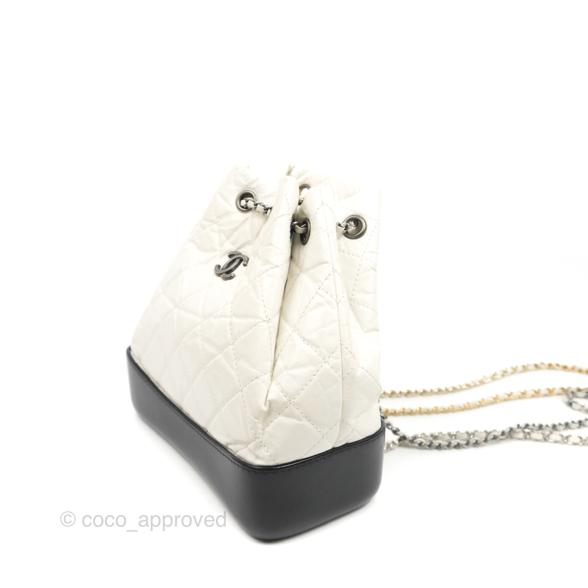 Chanel Small Gabrielle Backpack White Black Aged Calfskin – Coco
