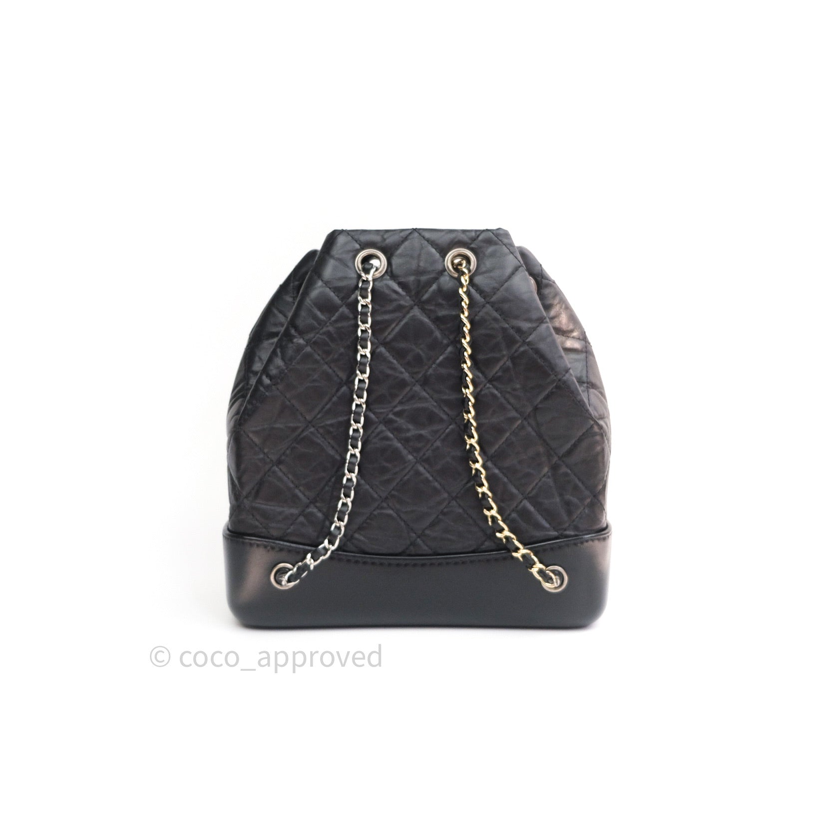 Chanel Black Quilted Aged Calfskin Gabrielle Backpack Gold And