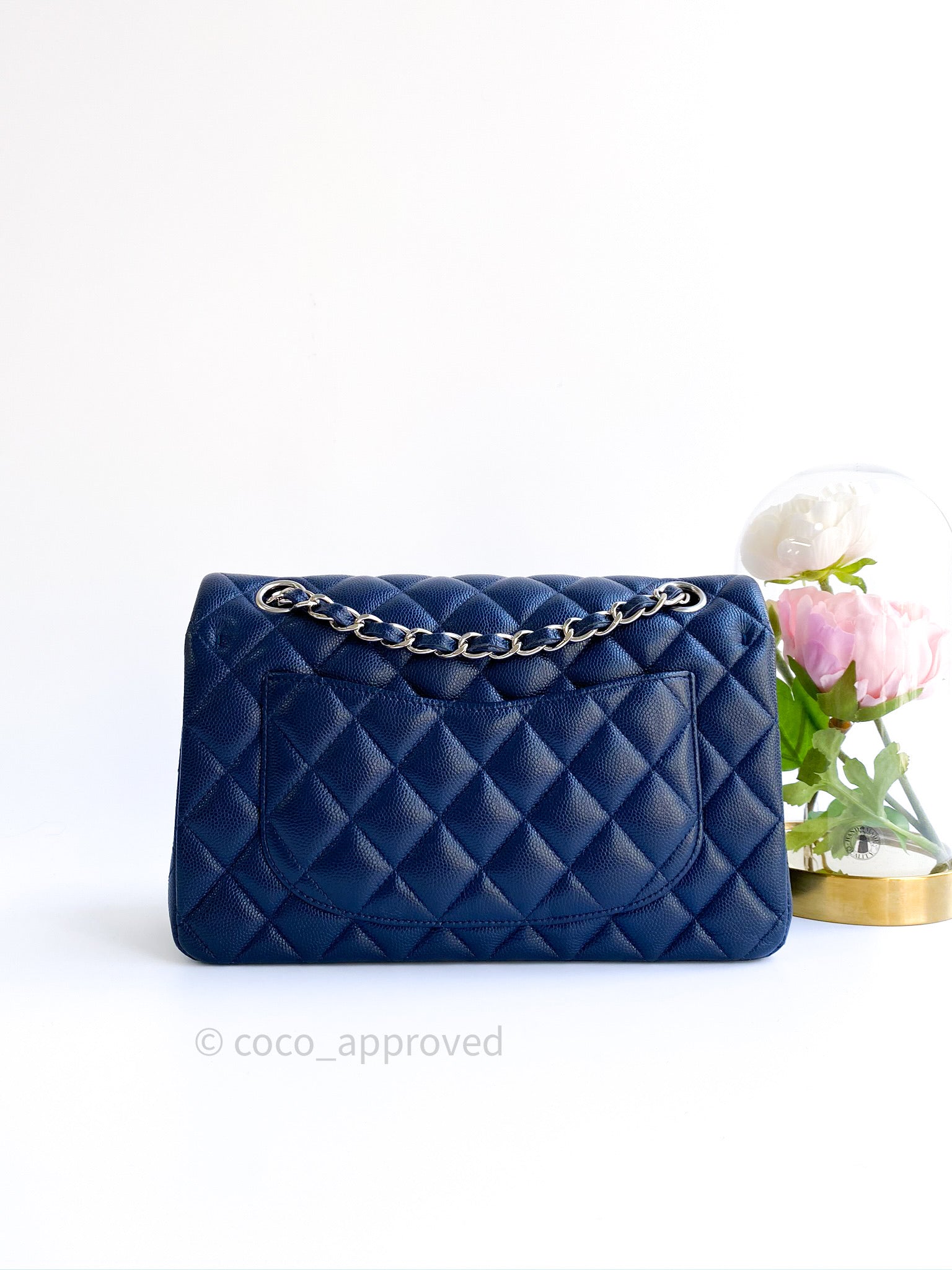Chanel S/M Small Classic Flap Navy Caviar Silver Hardware – Coco Approved  Studio