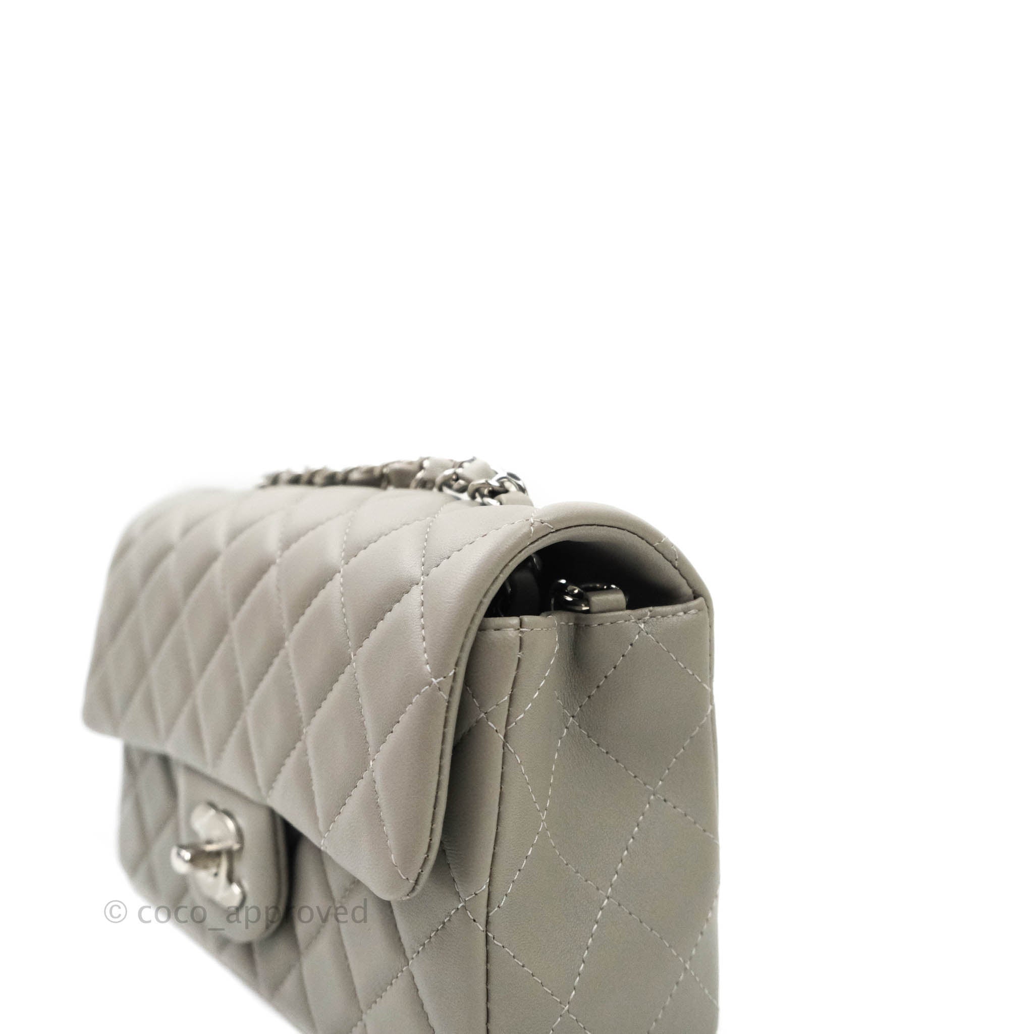 Chanel Mini Rectangular Flap Grey Lambskin Silver Hardware