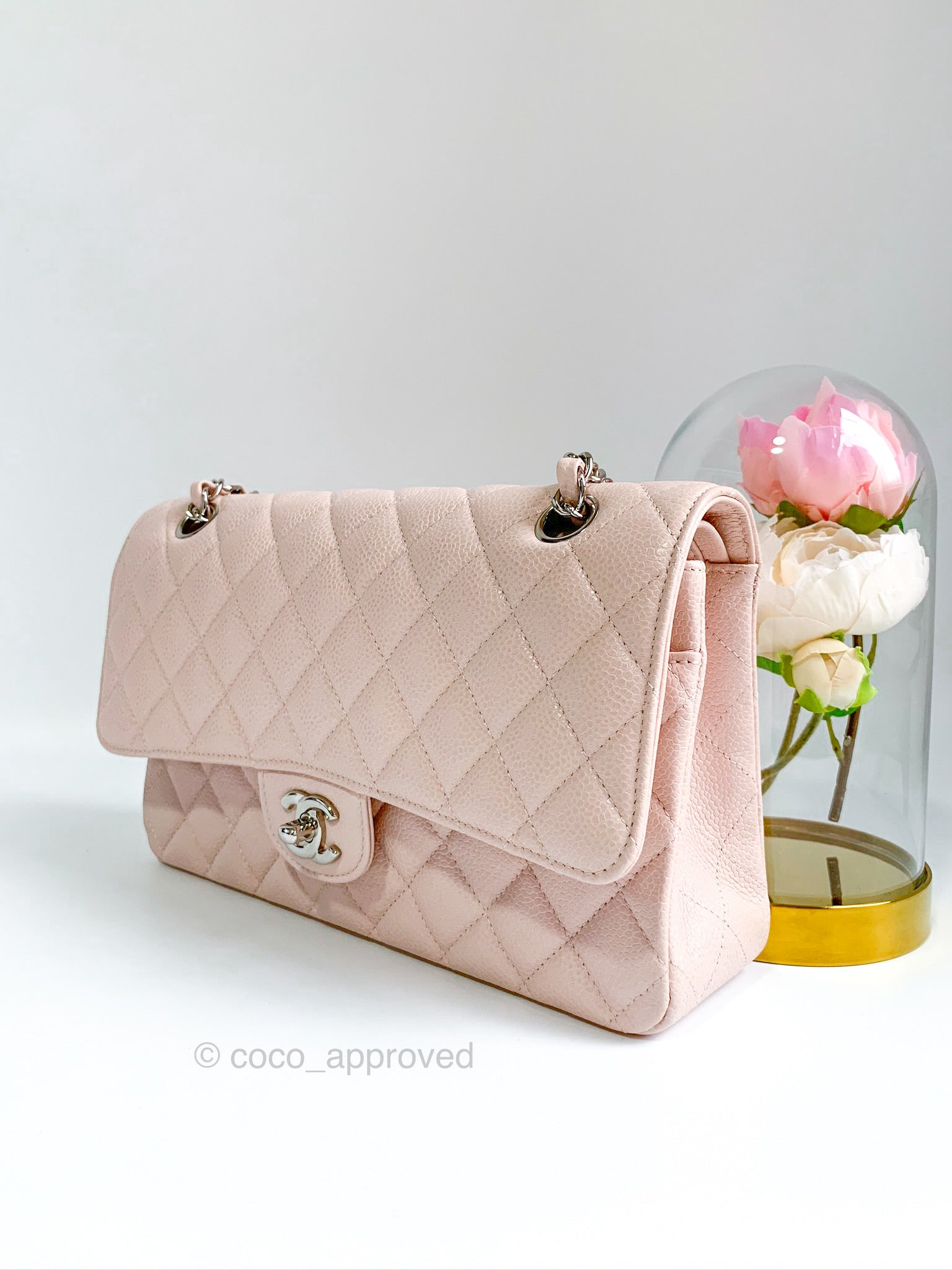 Chanel Classic M/L Sakura Pink Caviar Silver Hardware – Coco