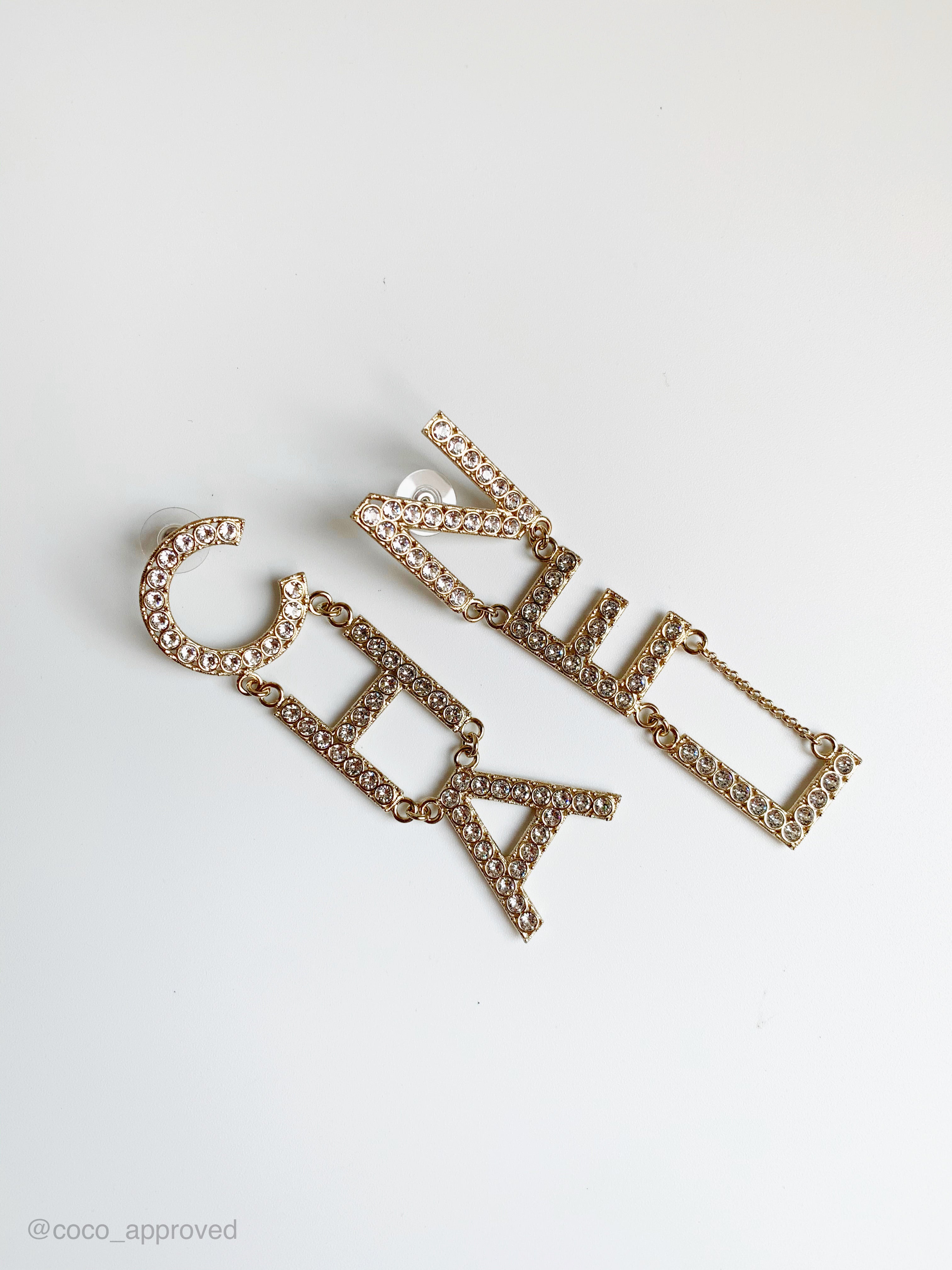 Chanel CC Logo Crystal Drop Earrings