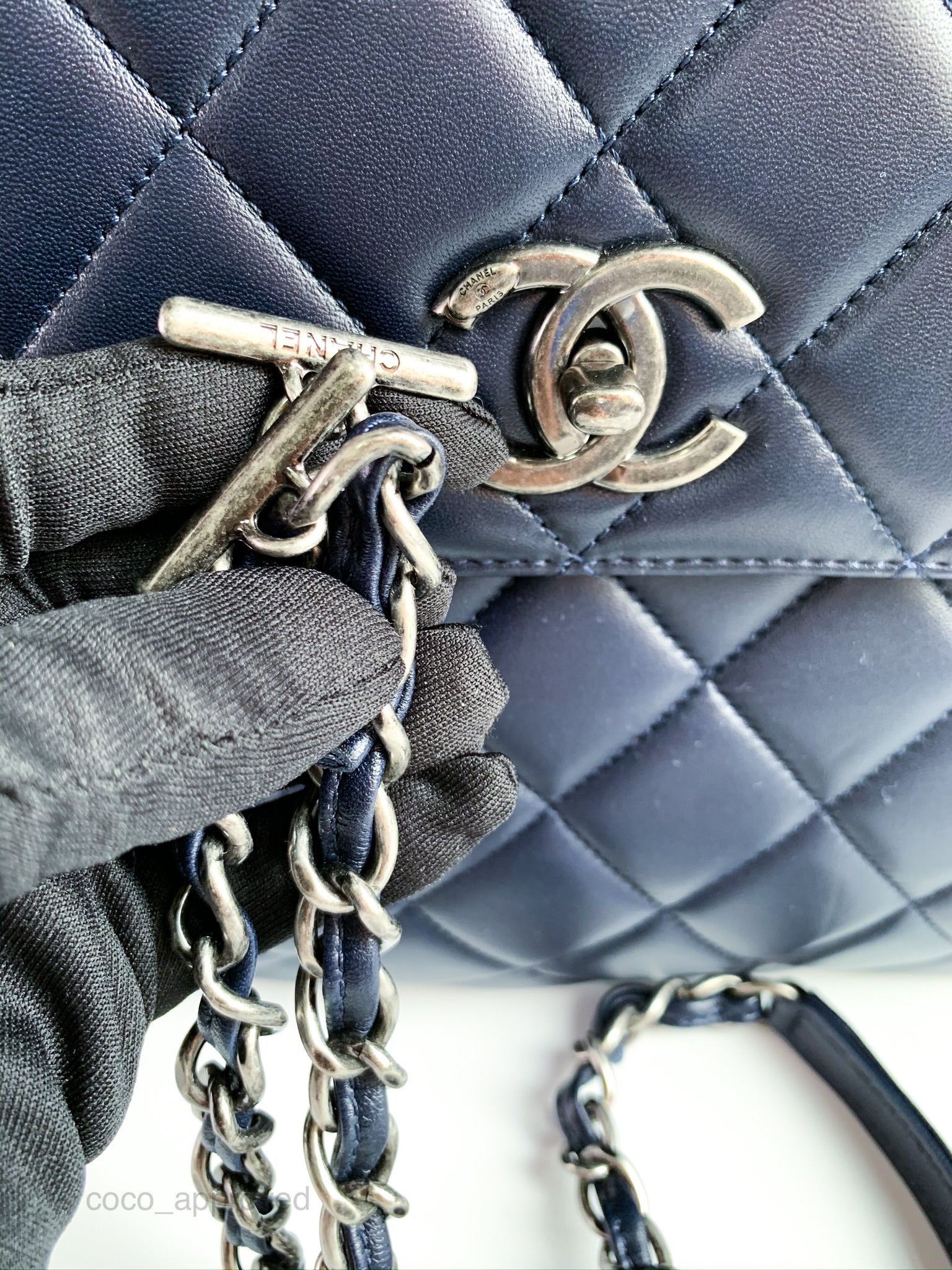 Chanel Quilted Large Trendy CC Handle Flap Bag Navy Ruthenium Hardware –  Coco Approved Studio