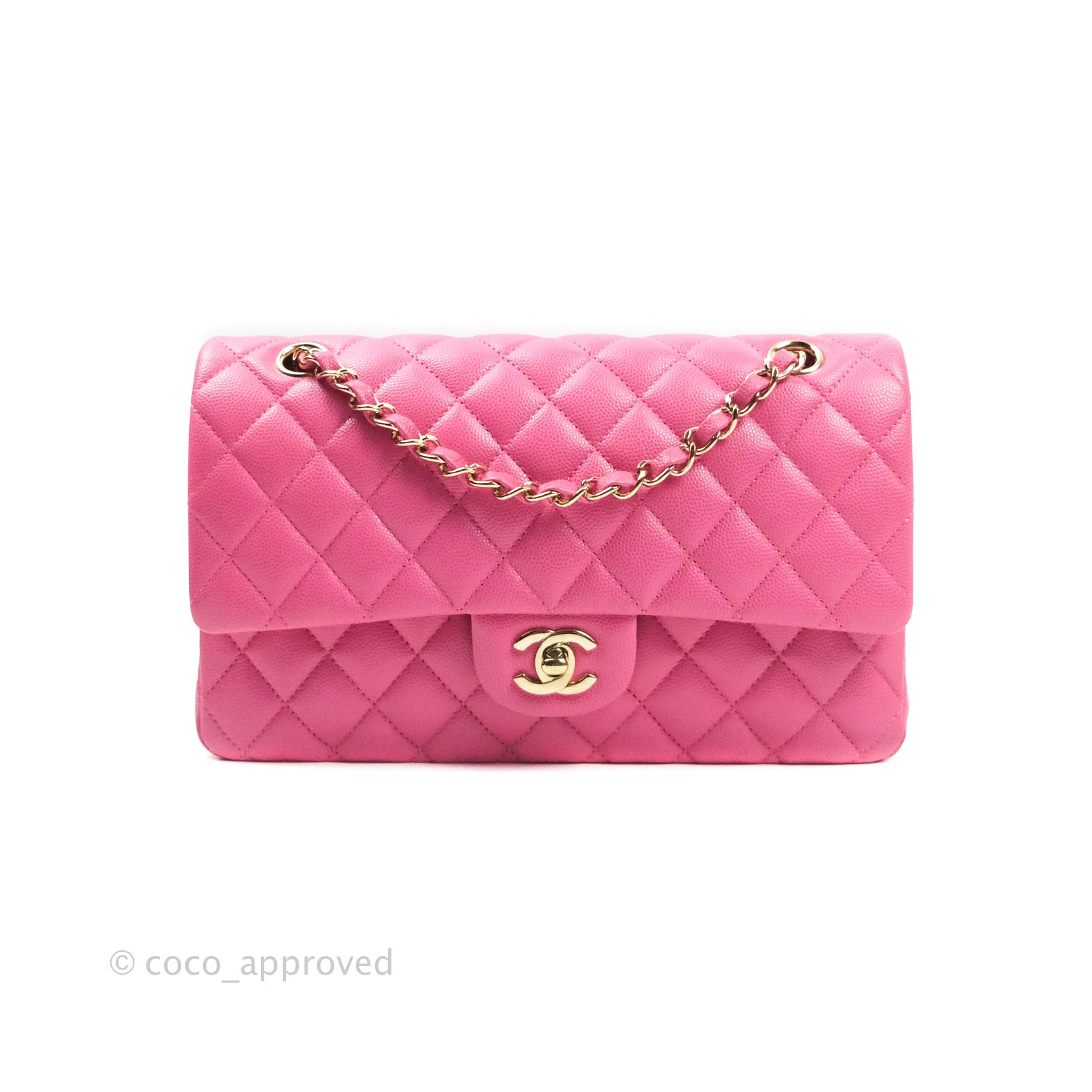 Chanel Pink Quilted Caviar Medium Classic Double Flap Gold