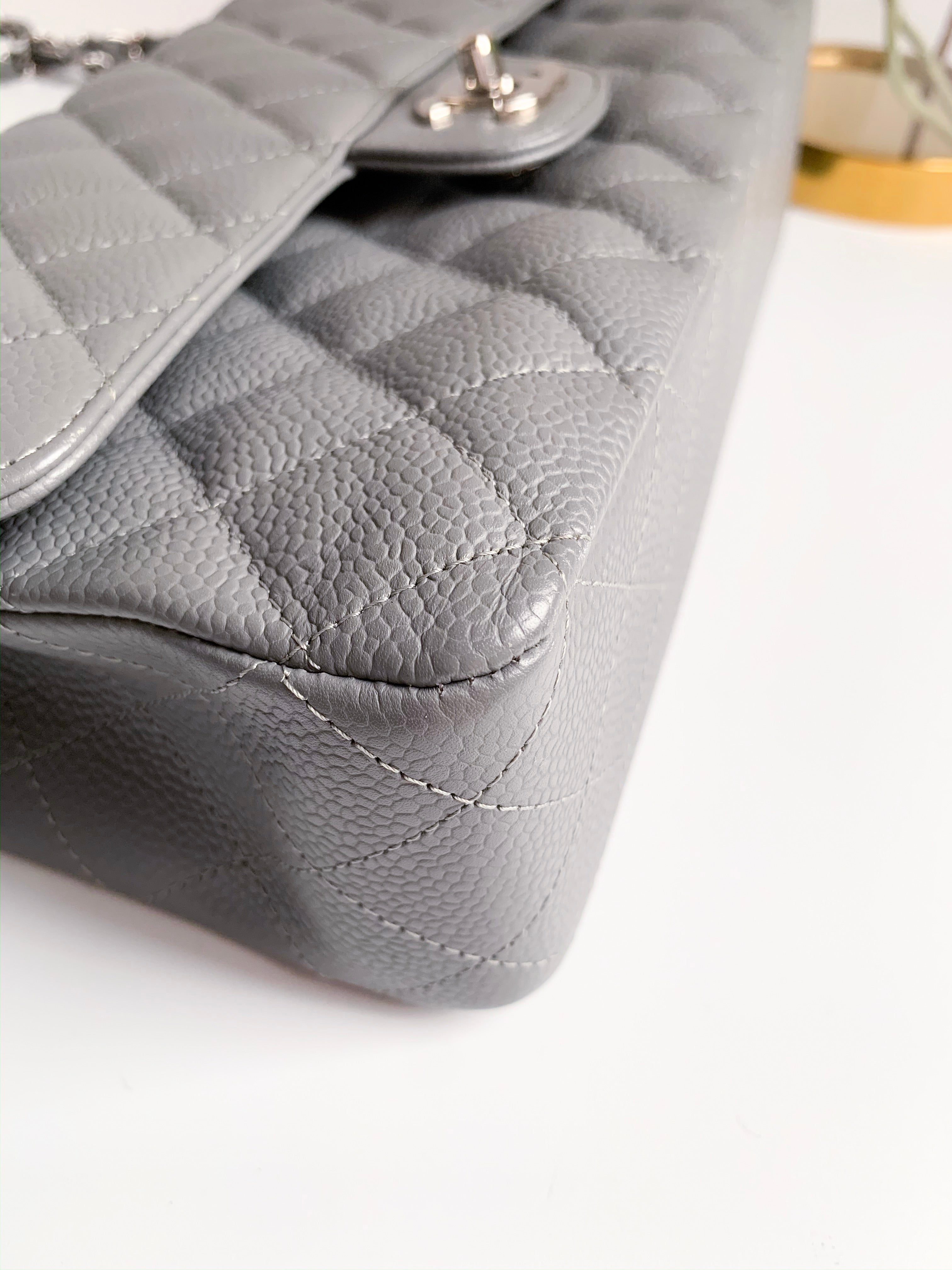 CHANEL Medium Classic Double Flap Bag in 20C Grey Caviar 
