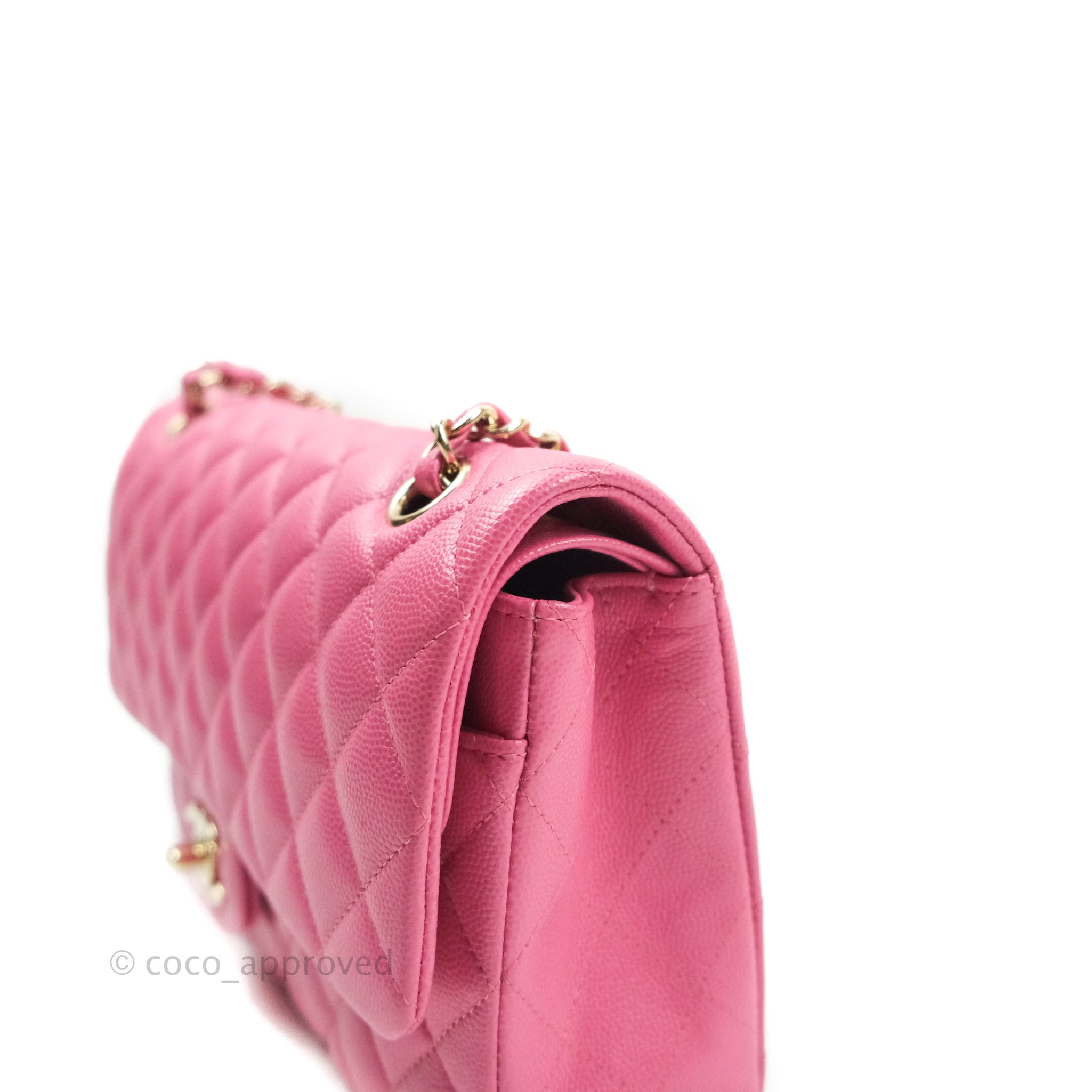 Chanel Classic M/L Medium Double Flap Bag Pink Caviar Gold