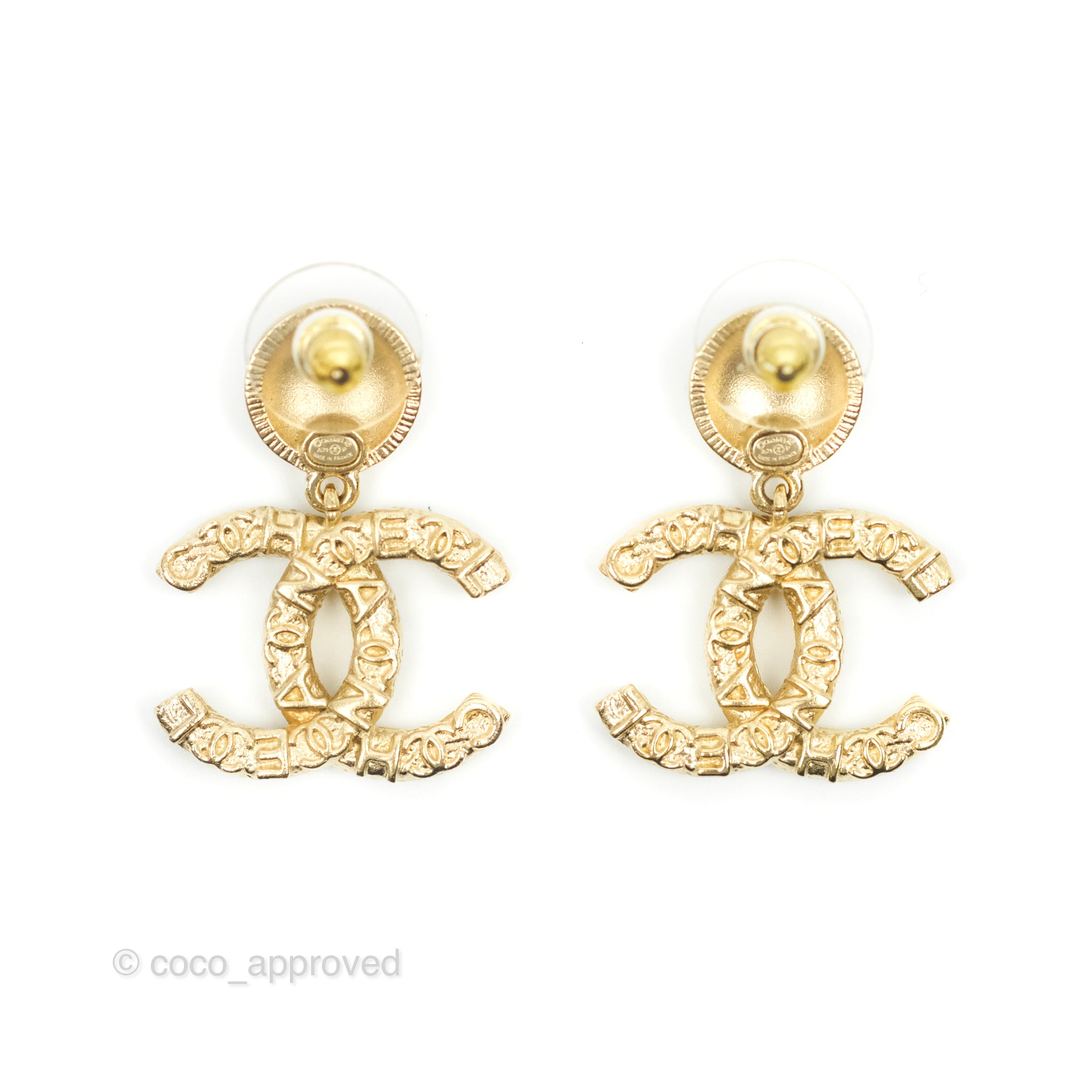 Chanel CC Crystal Drop Earrings Gold Tone 21P – Coco Approved Studio