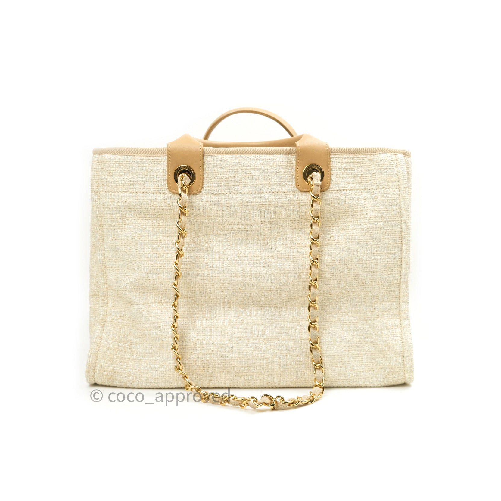 Chanel Canvas Large Deauville Tote Ivory Beige Nude Handles – Coco