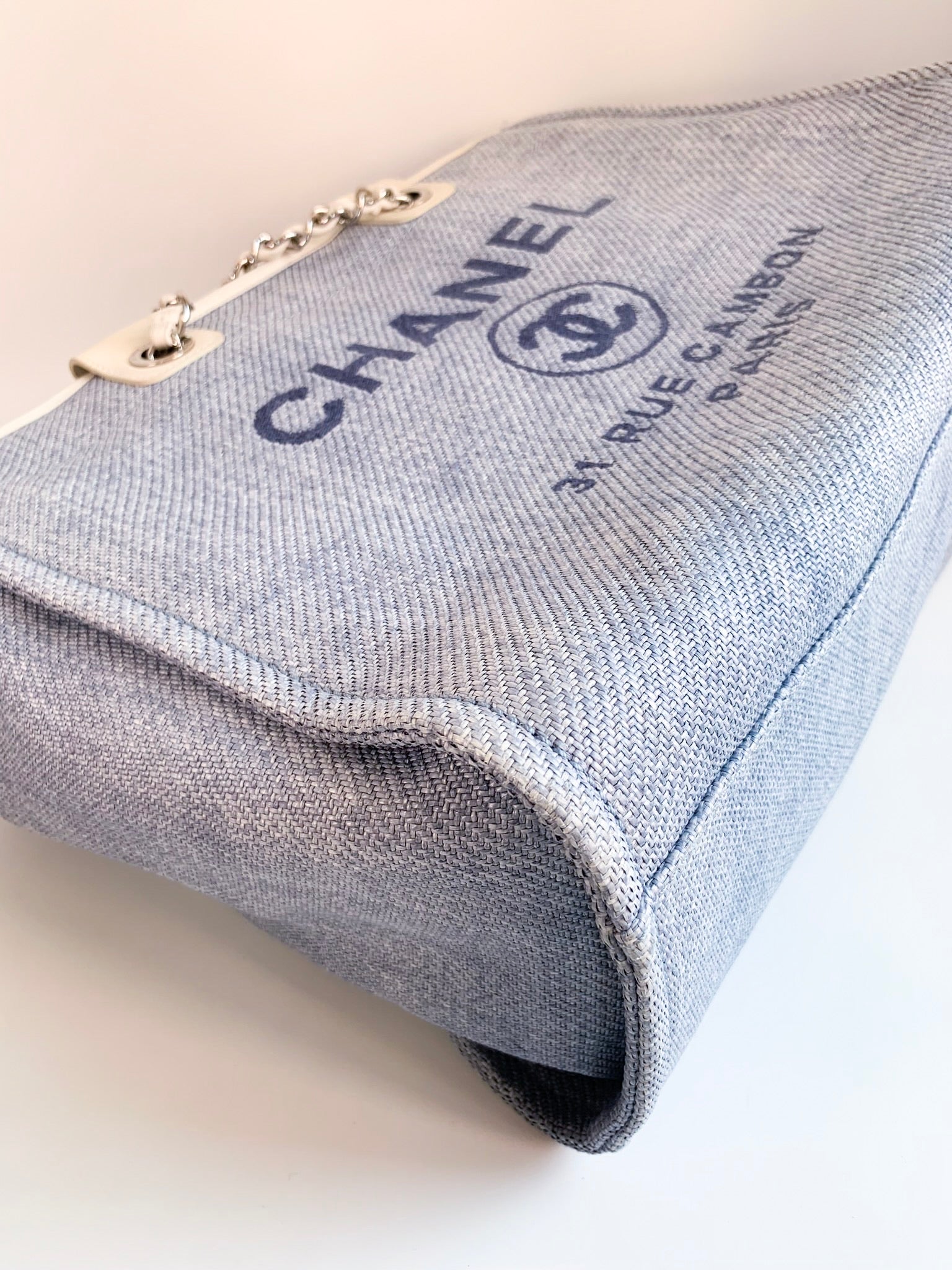 Chanel New Small Deauville Tote Light Blue Silver Hardware – Coco